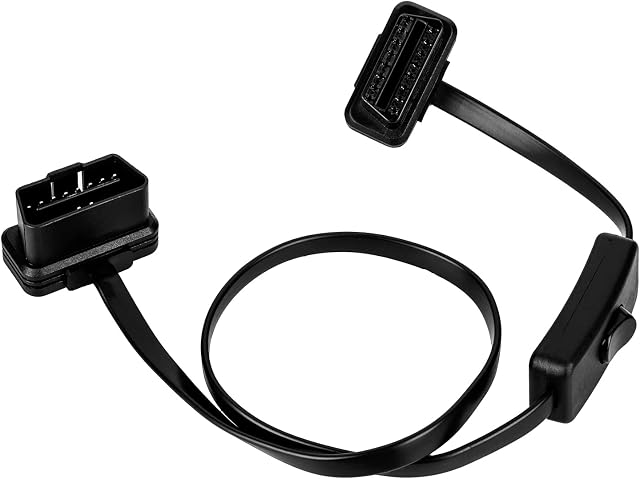 Hakkin GC-Mc16P2-03 OBD 2 Cord 16 Pin Male to Female Right Angle Diagnostic Extension Cable with Power Switch to Avoid Battery Drain