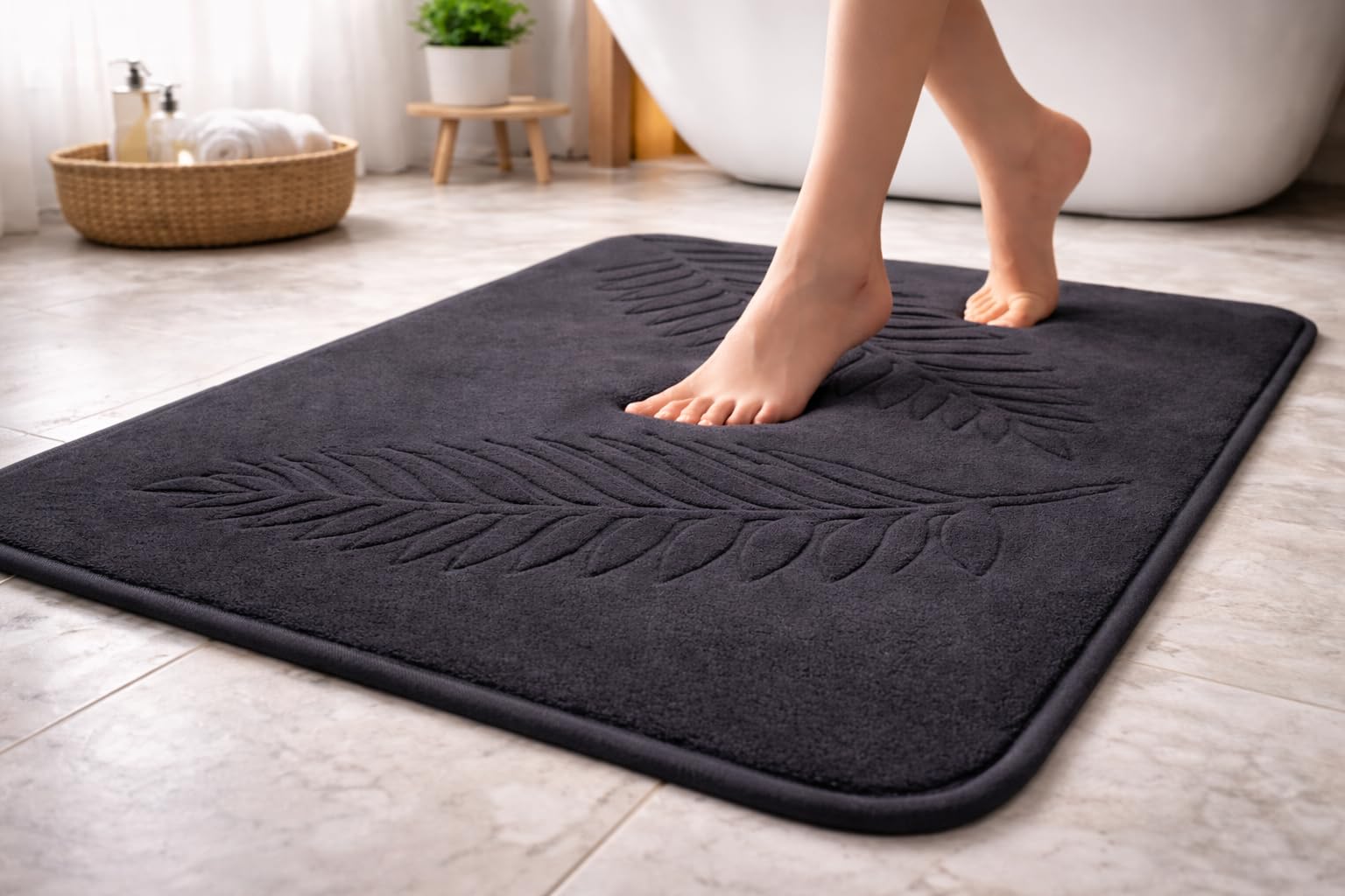Tapis de bain antidérapant noir 50x80 cm contre les sols glissants doux