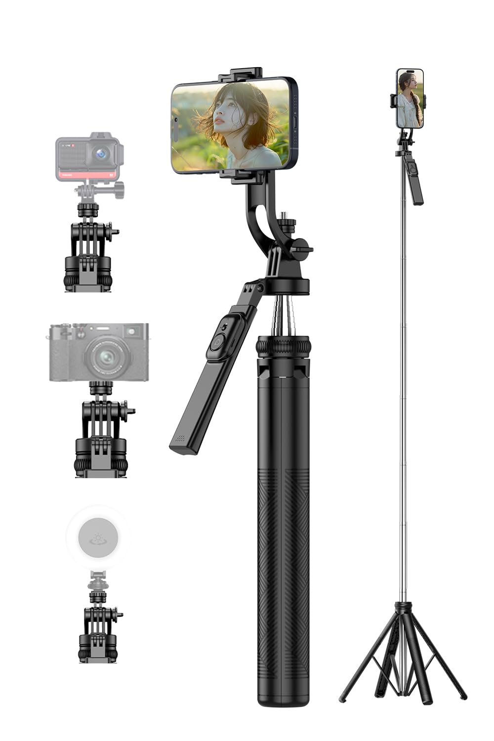 Trípode para selfie, trípode extensible para teléfono y palo selfie con soporte desmontable para teléfono y control remoto inalámbrico, trípode de teléfono compatible con todos los teléfonos