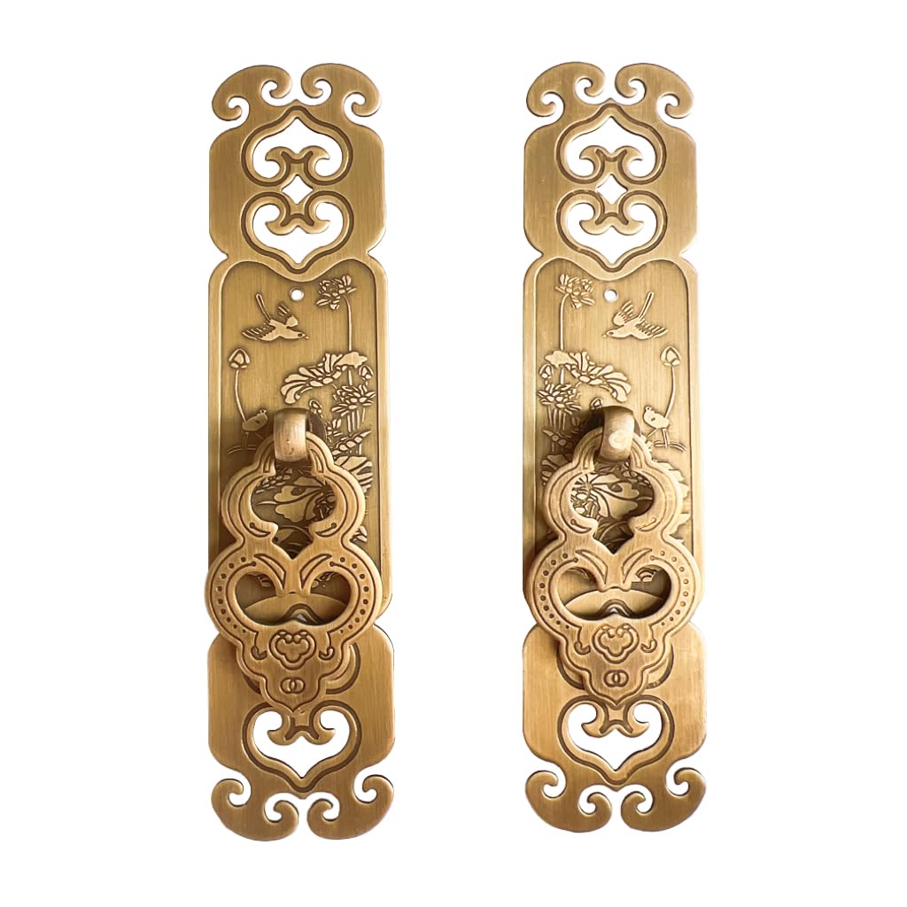 JFGCTYHXY Drawer Handles, 2Pcs Vintage Style Embossing Pattern Pulls Handle Bookcase Wardrobe Drawer Pure Copper Double Door