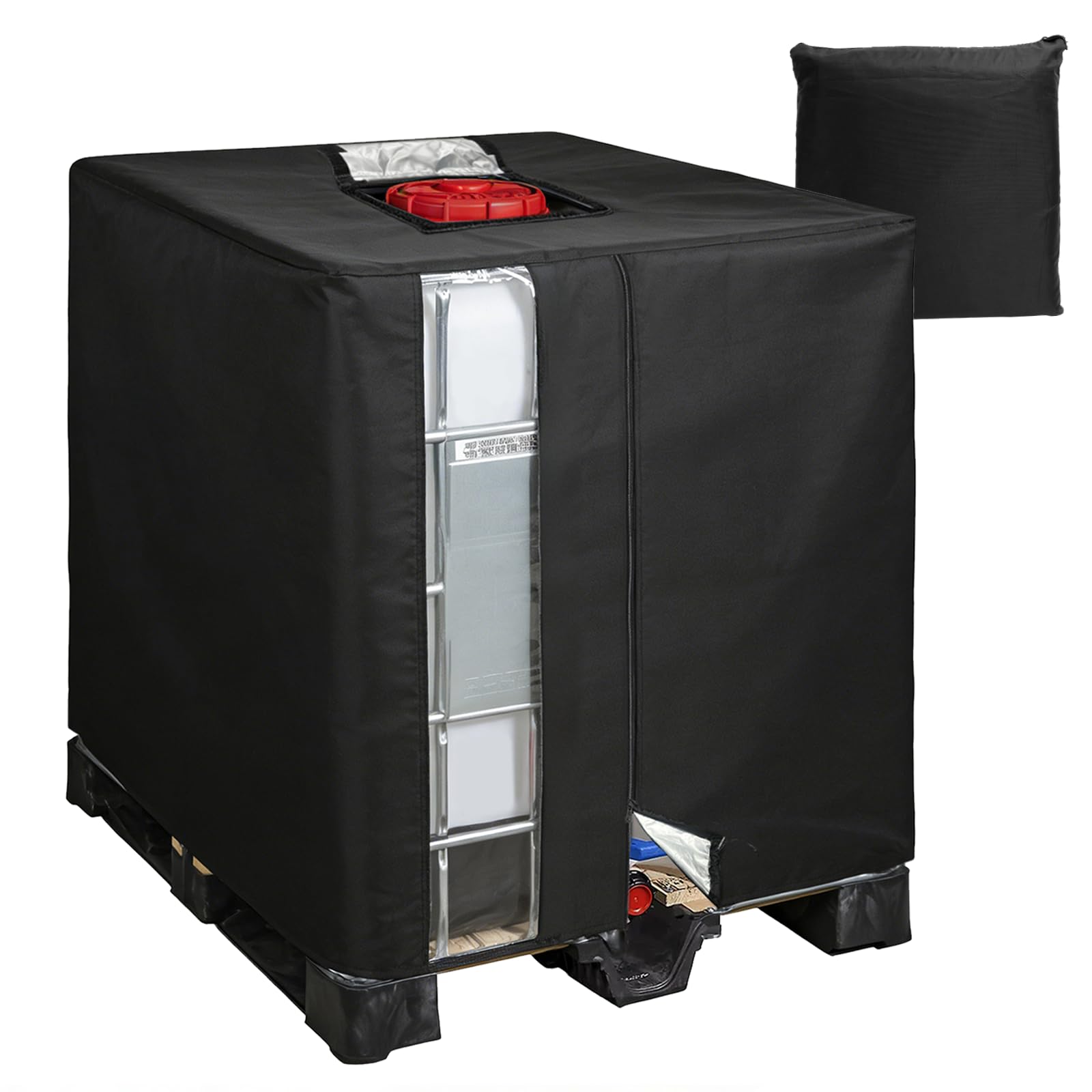 Bache pour Cuve 1000L IBC Anti UV Noir 420D, 120x100x116 cm Housse de Protection pour Cuve 1000L Conteneur IBC, Bâche de Réservoir Cuve d'eau 1000L Couvercle avec Fermeture Éclair