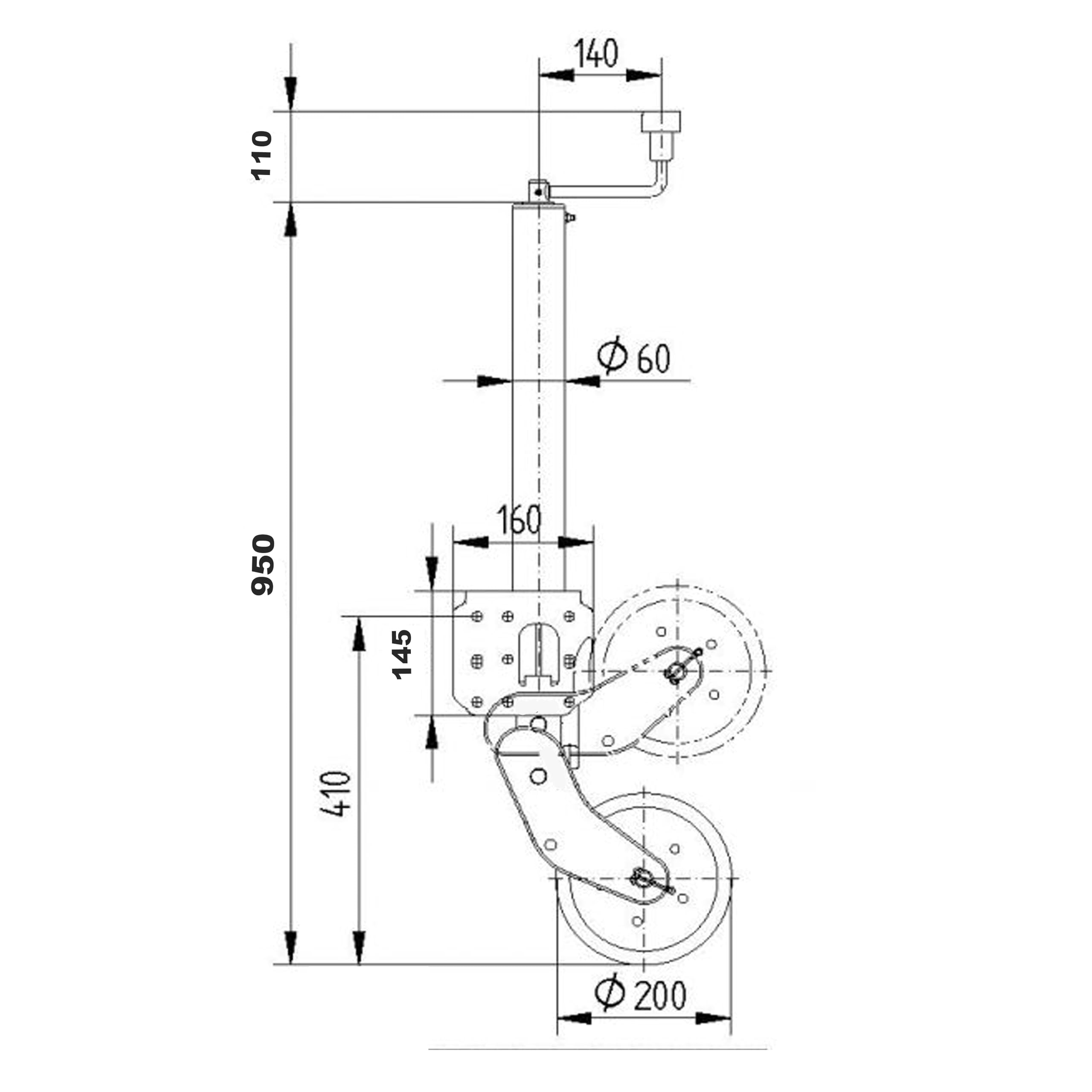 Generisch Automatik Stützrad - Typ ATK 60 - Stützlast: 500kg - Rad: 200x60 mm - Universal Flansch - LKW, Anhänger