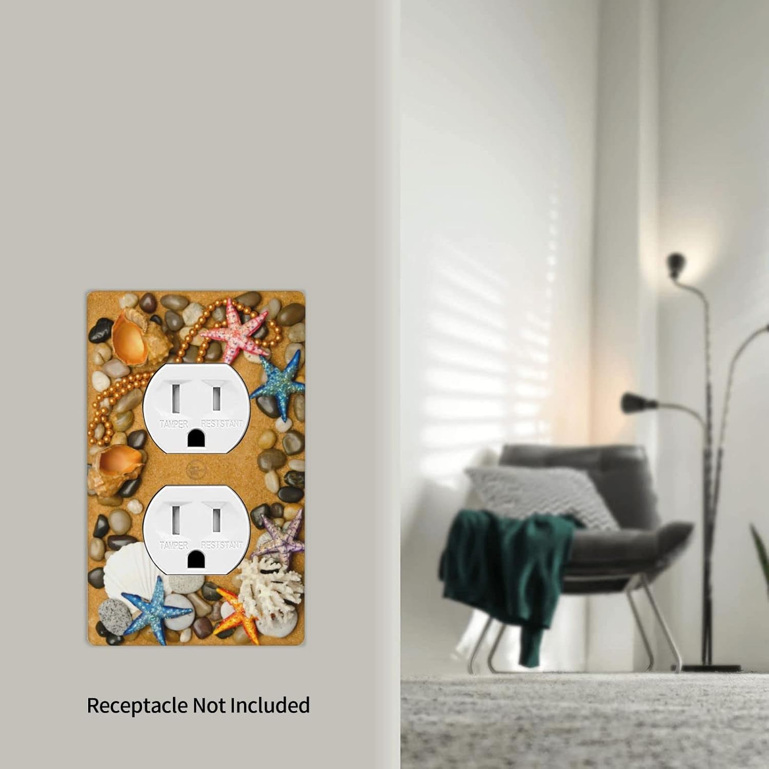 Starfish Shell Beach Single Duplex Outlet Light Switch Plate Cover Decor Wall Plate Cover For Home Bedroom Kitchen Decorative 4.5 * 2.76 Inches Standard Size