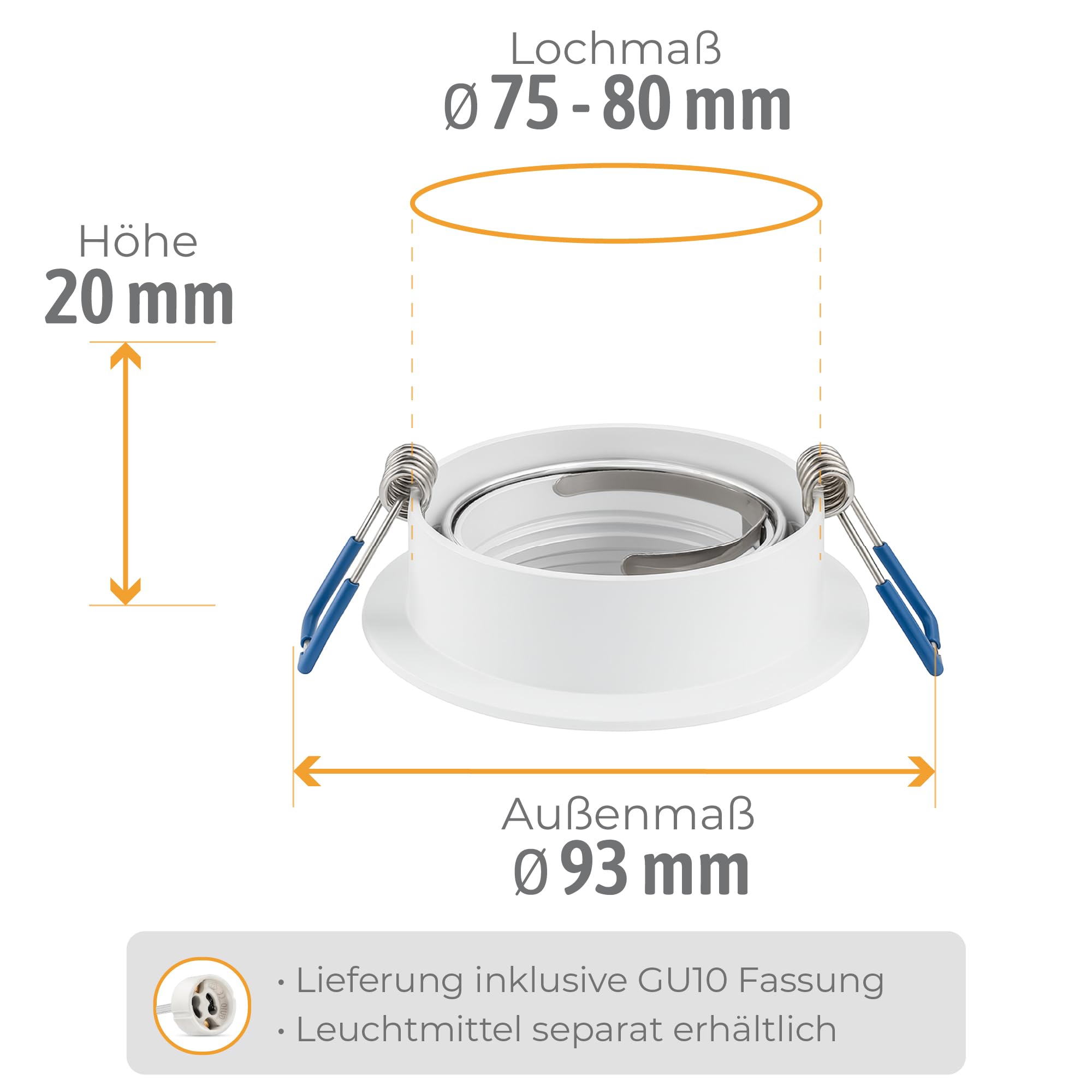 SSC-LUXon Okrągły, matowy biały, obrotowy, 6 reflektorów GU10, kompatybilny z modułem LED, wycięcie 75-80 mm, do salonu, kuchni i sypialni