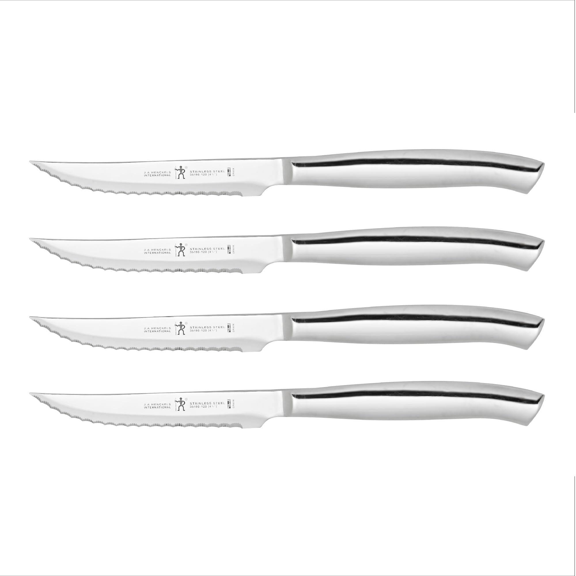 HENCKELS 4 Piece Premium Stainless Steel Kitchen Steak Knife Set, Ultra Sharp Serrated Blades, Silver – Professional Chef’s Cutlery Set