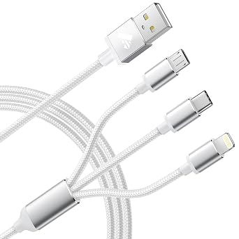 Multi Charger Cable, Multiple USB Charger Cable 3 in 1 3A Fast Charging Cord Nylon Braided for iPhone Ligintning Cable, Android Samsung S22 S20, Huawei, Nexus, Nokia,LG, Sony 1.2M