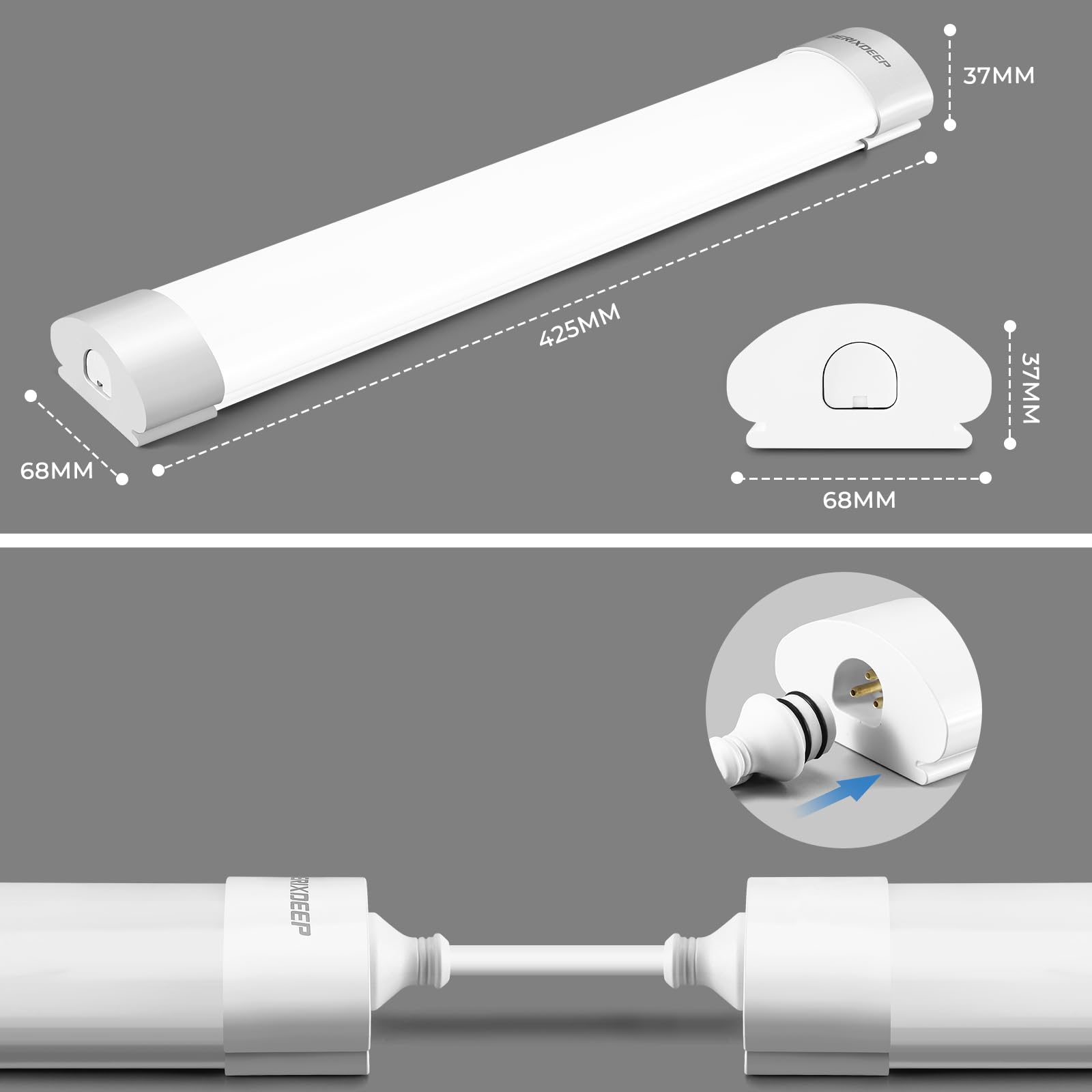 CCT Tunable LED Batten Light 1.3ft, Waterproof Plug in Strip Lights with Adjustable Colour for Cupboard Kitchen Cabinet - Image 4