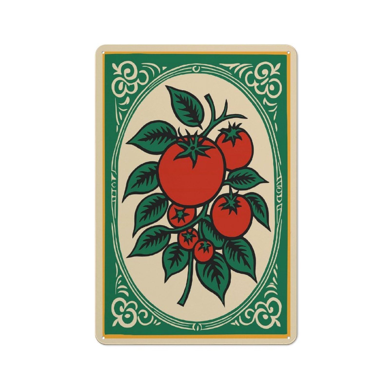 Junmoney Style-4 Tin Wall Plaque 30X20cm With Tomato Branch Illustration For Garage Wall, For People Furnishing A Garage, For Retro Home Interiors