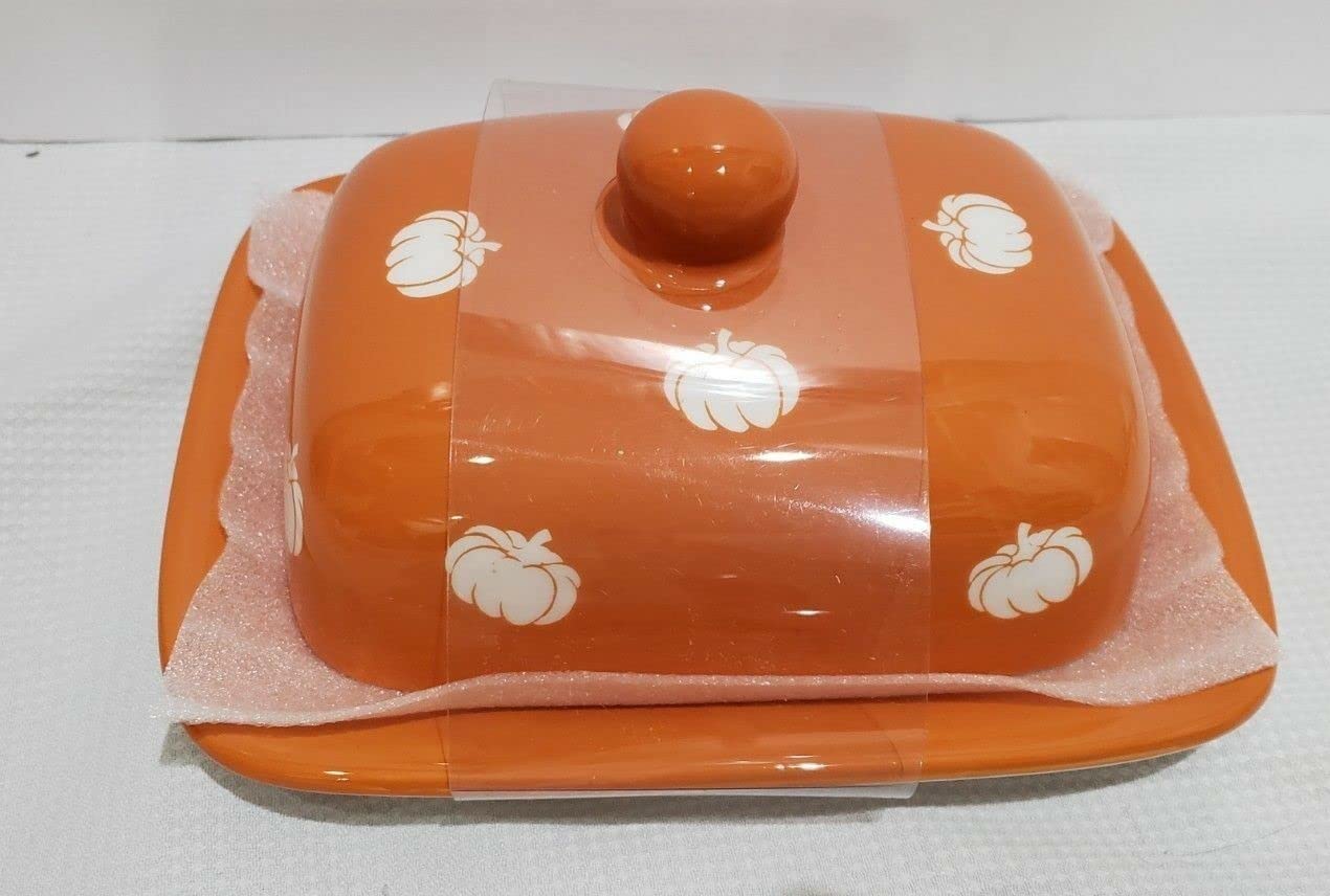 Halloween Thanksgiving Terramoto Ceramic Pumpkin Butter Dish Chipped