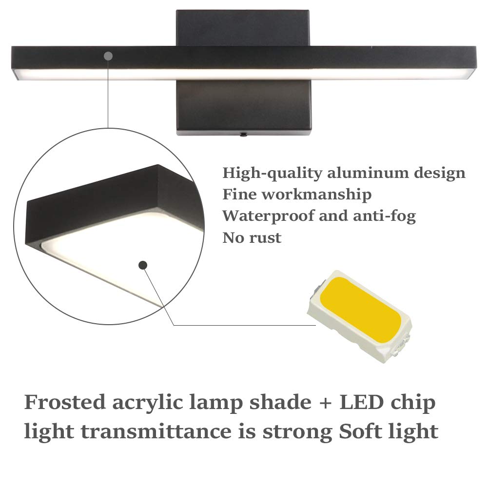 Ralbay 15.7 inch Modern LED Black Vanity Light 12W Frosted Aluminum for Bathroom Vanity Lighting Fixtures Natural White 4500K