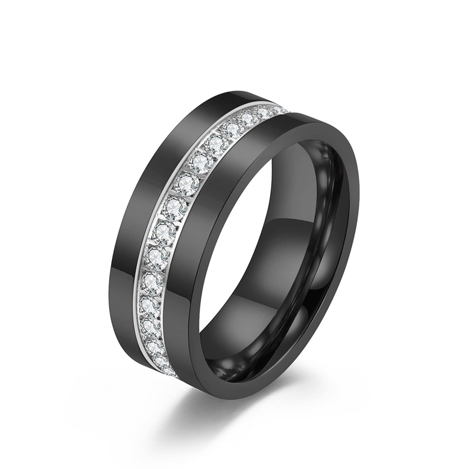 AmDxD Anillo de matrimonio para hombre y mujer, 8 mm, acero inoxidable, anillo de boda para mujer, negro con anillo de compromiso simple para hombre, circonitas, precio para 2, acero inoxidable,