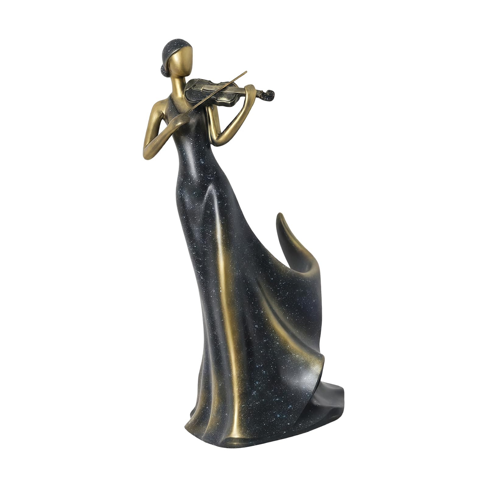 Resin Wine Bottle Holder Statue, Violinist Tabletop Display with Stable Base, Black and Gold Finish for Countertop Home and Cabinet Decor Violinist Wine Bottle Holder Resin Display Statue Tabletop