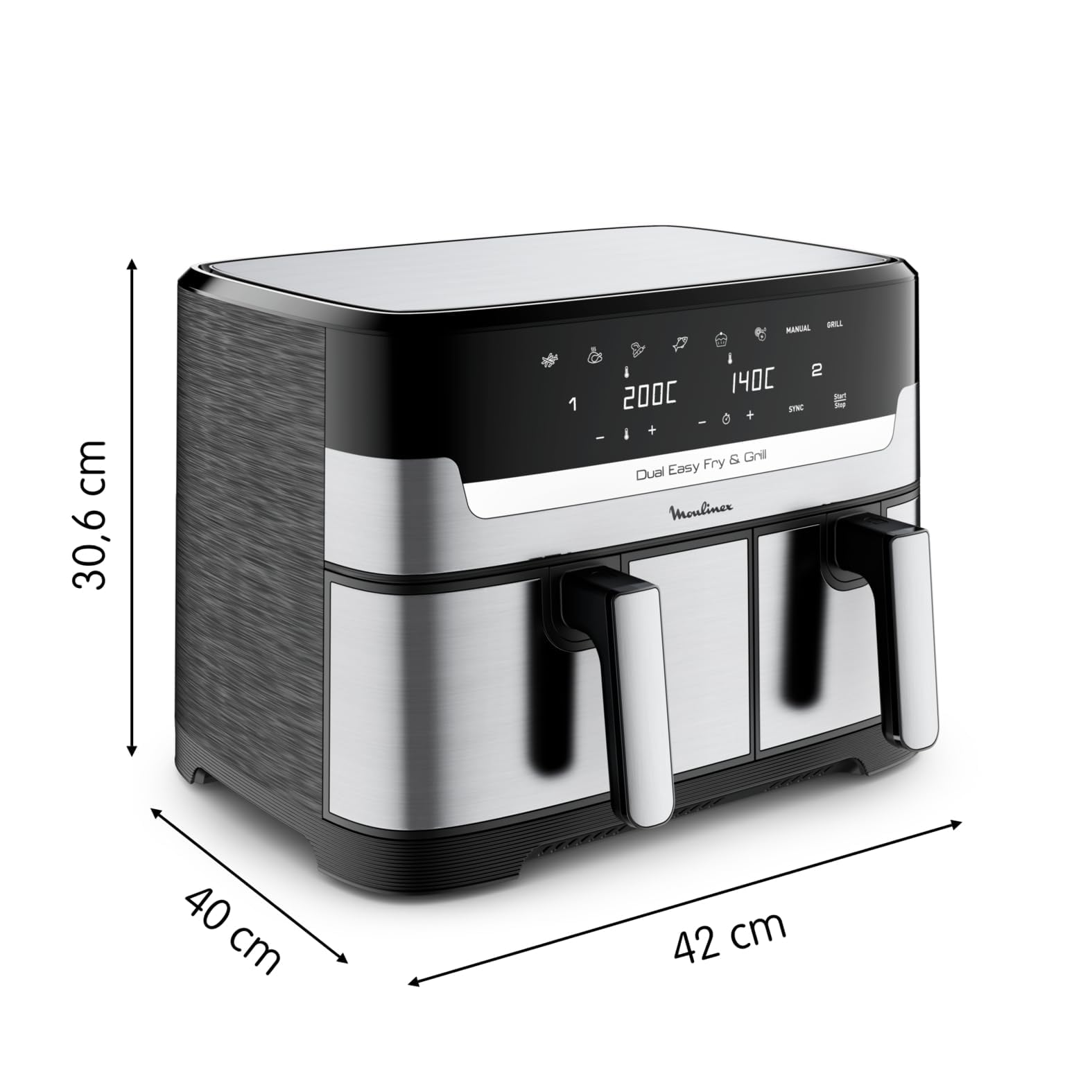 Moulinex Dual Easy Fry & Grill, Capacità 8,3 L, Doppio Cestello, Combinazione Di Friggitrice Ad Aria E Griglia, Pasto Completo Per La Famiglia, Meno
