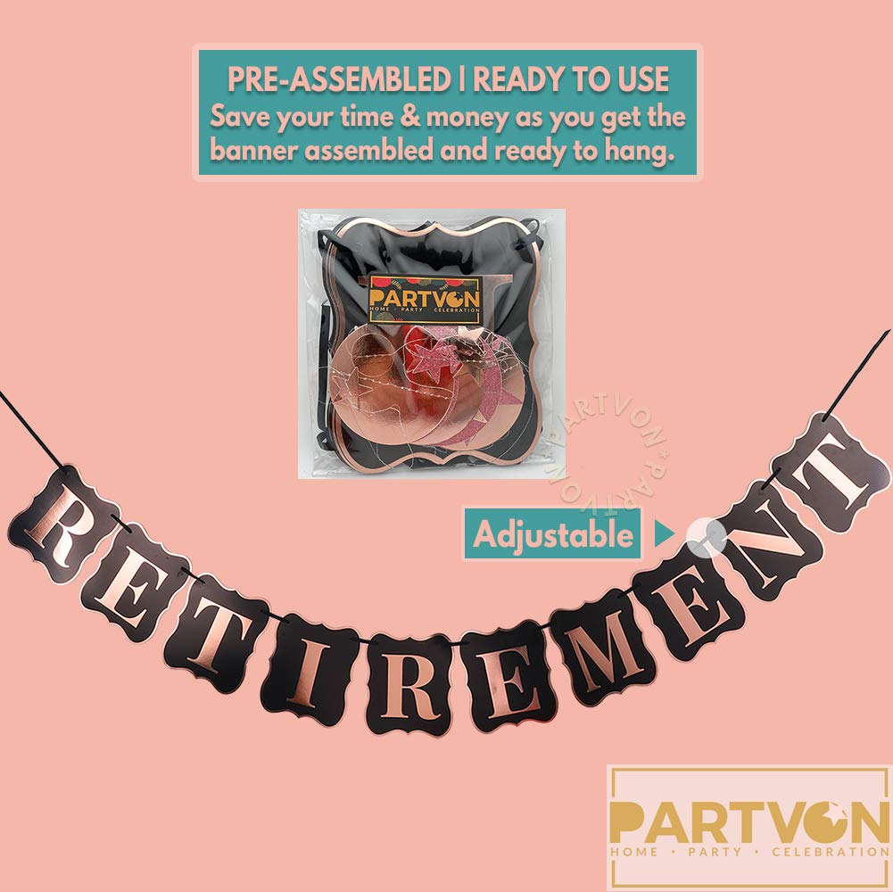 Rotgoldenes Banner zum Ruhestand | Glitzer-Roségold-Girlande mit Kreis-Punkten und Glitzernden Sternen, Papier-Wimpelkette zum Aufhängen für Ruhestandsdekorationen | Luxuriöses Partyzubehör für Frauen