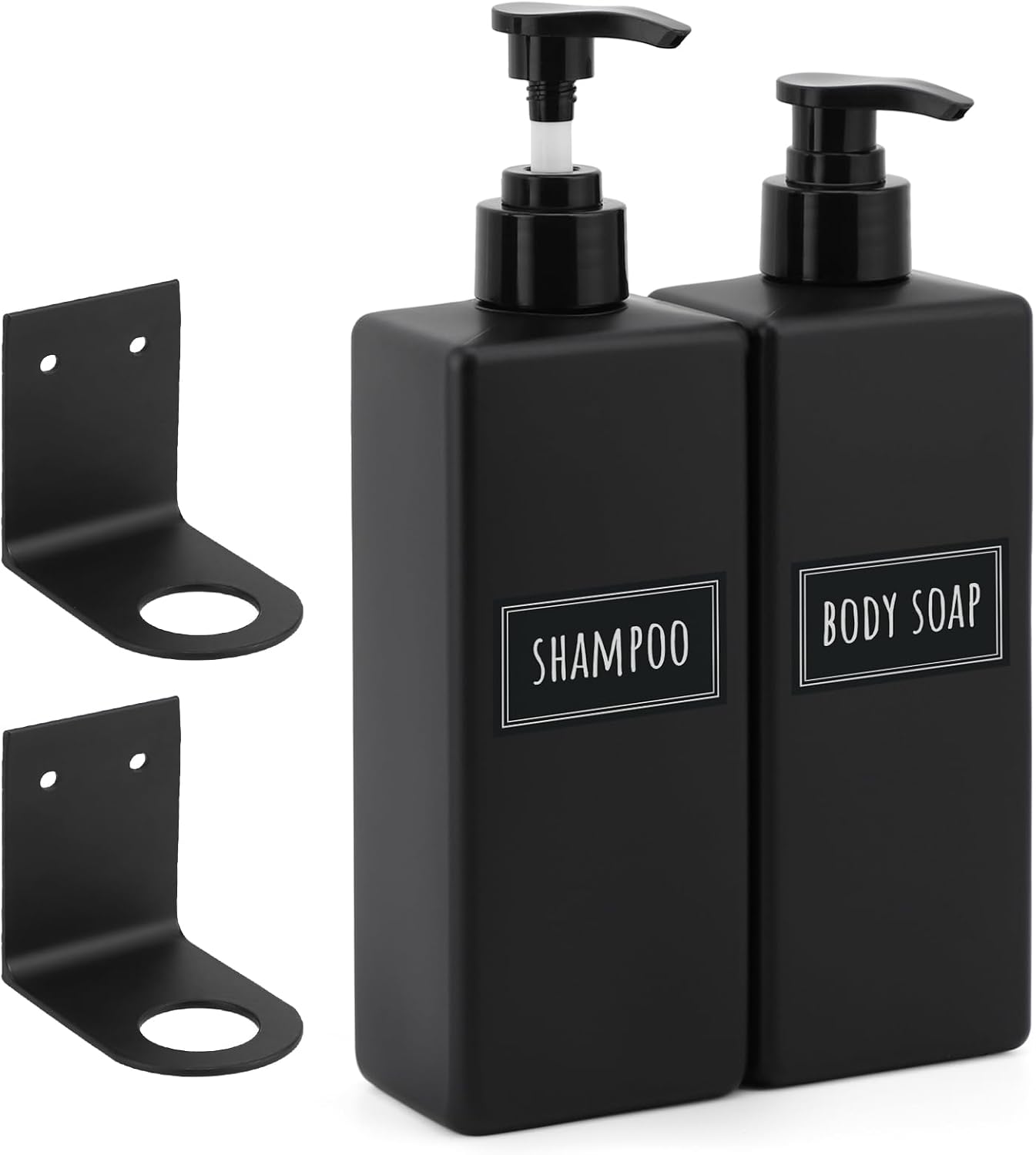 Segbeauty Soap Dispenser Wall Mounted, 3pcs 16.9oz Drill Free Shampoo Bottles with Waterproof Labels, Refillable Plastic Shower Dispenser Set Soap Holder Shower Accessories for Shower Wall Black