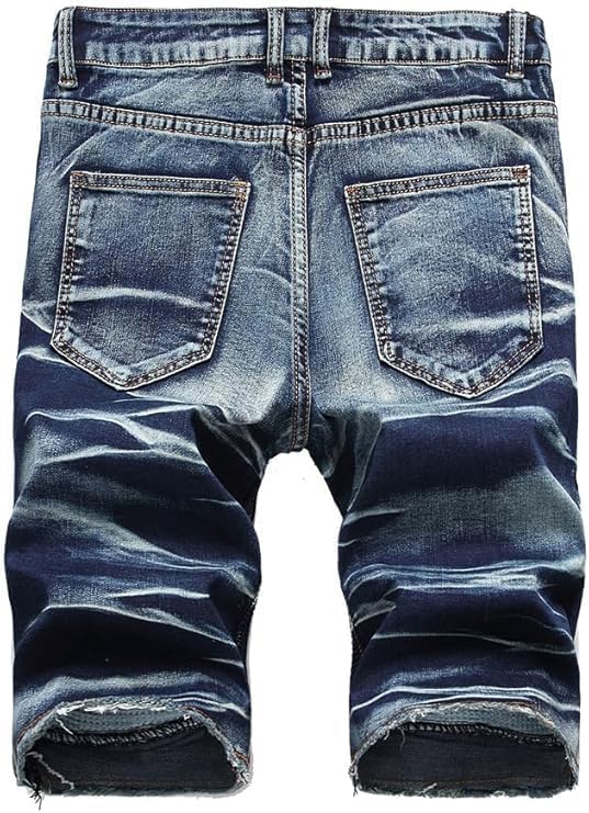 Lavnis Men's Casual Denim Shorts Classic Fit Ripped Jeans Biker Shorts - Image 3