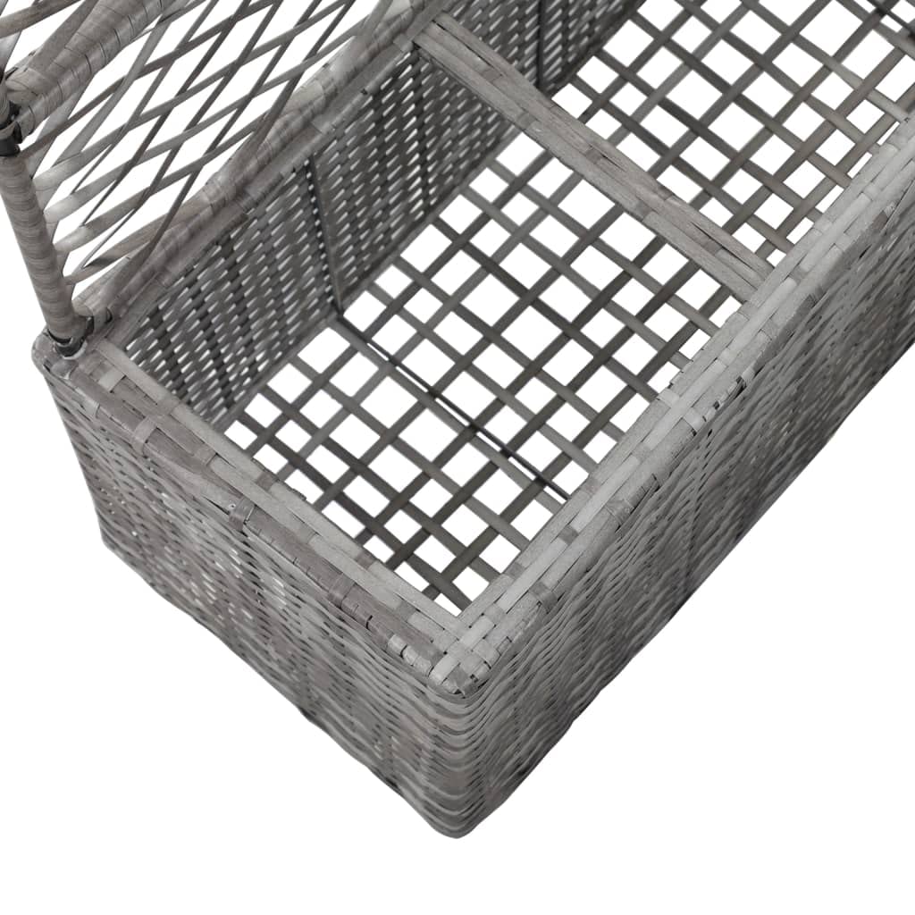 vidaXL Hochbeet mit Rankgitter 3 Töpfe Pflanzkübel Pflanzkasten Blumenkübel Spalier Gartenspalier Rankhilfe Rankkasten 83x30x130cm Poly Rattan Grau