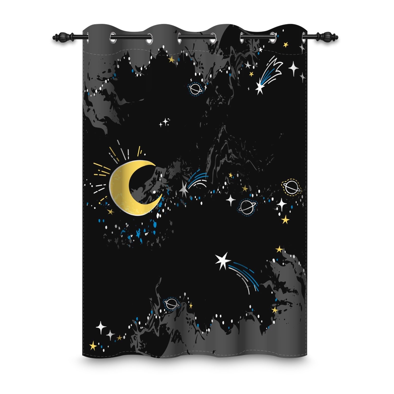 ggaimwf 107x160cm Cortina con Ojales para habitación Infantil Nubes Dibujos Animados Luna Estrellas Planeta Cielo Nocturno Cortinas Opacas para Ventanas Salas Juegos niños niñas Sala Estar,1 Panel