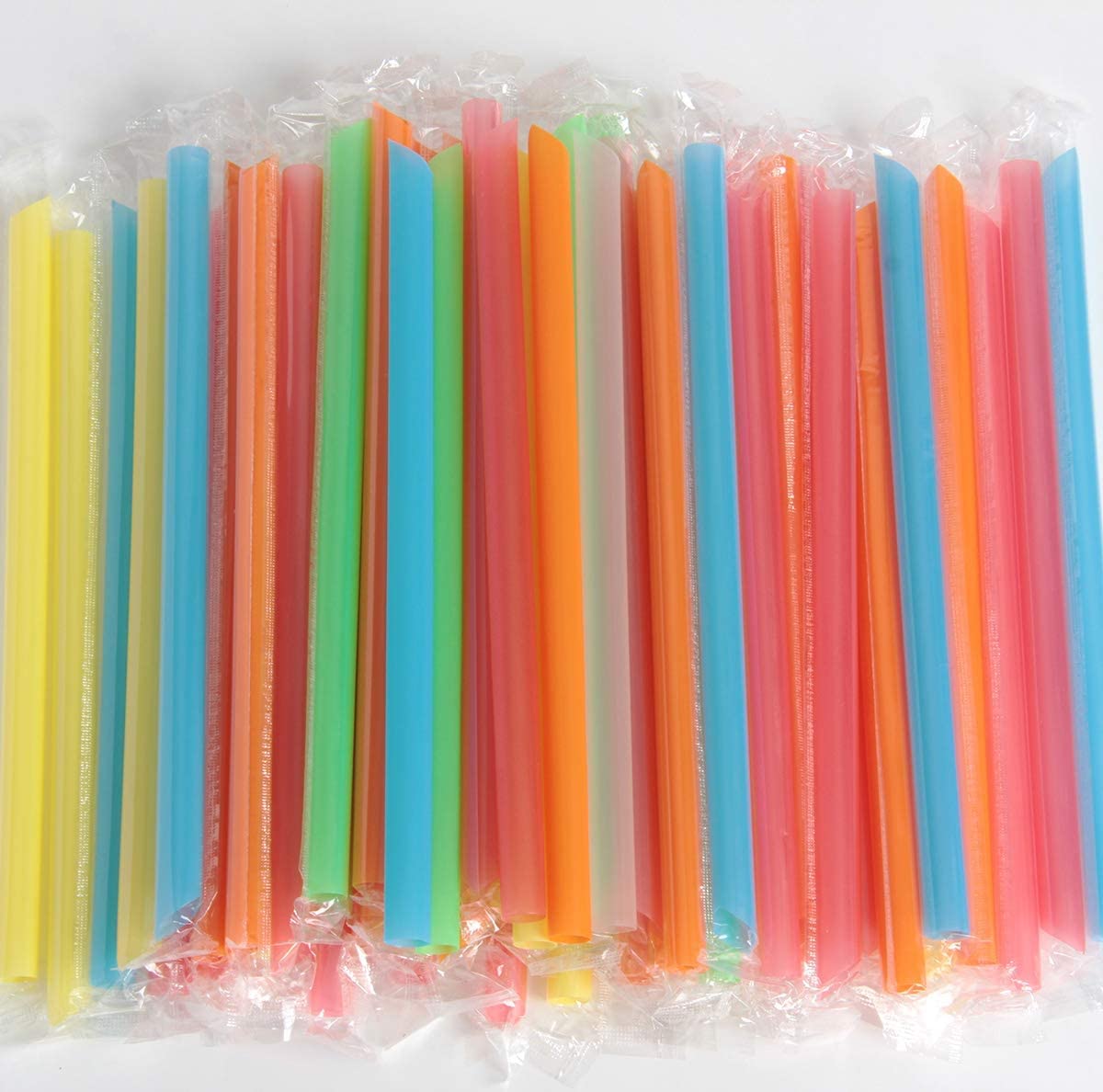IBUBBLE TEA HOUSE Jumbo Colored Straws Individually Wrapped,100 pcs 7 Inch Long for Boba Milkshakes, Smoothies, Slushies Party Straws