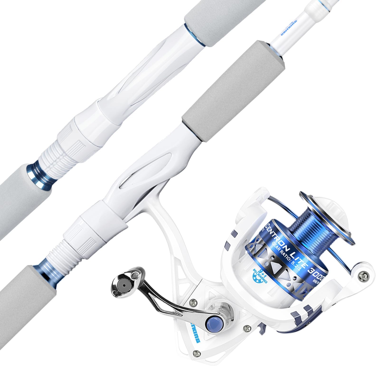 Centron Lite Fishing Rod and Reel Combo, IM6 Graphite 2Pc Blanks, Stainless Steel Guides with Ceramic Rings, Contoured EVA Handles & Fighting Butt, Split or Full Rear Handle Design, 13 Models