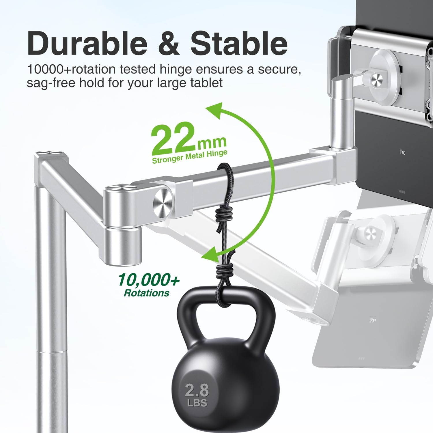 elitehood Soporte de escritorio para iPad de brazo largo de 28 pulgadas, soporte de brazo de aluminio resistente para escritorio, cama, sofá, compatible con iPad Pro 13/12.9 Air Mini, iPhone, monitor