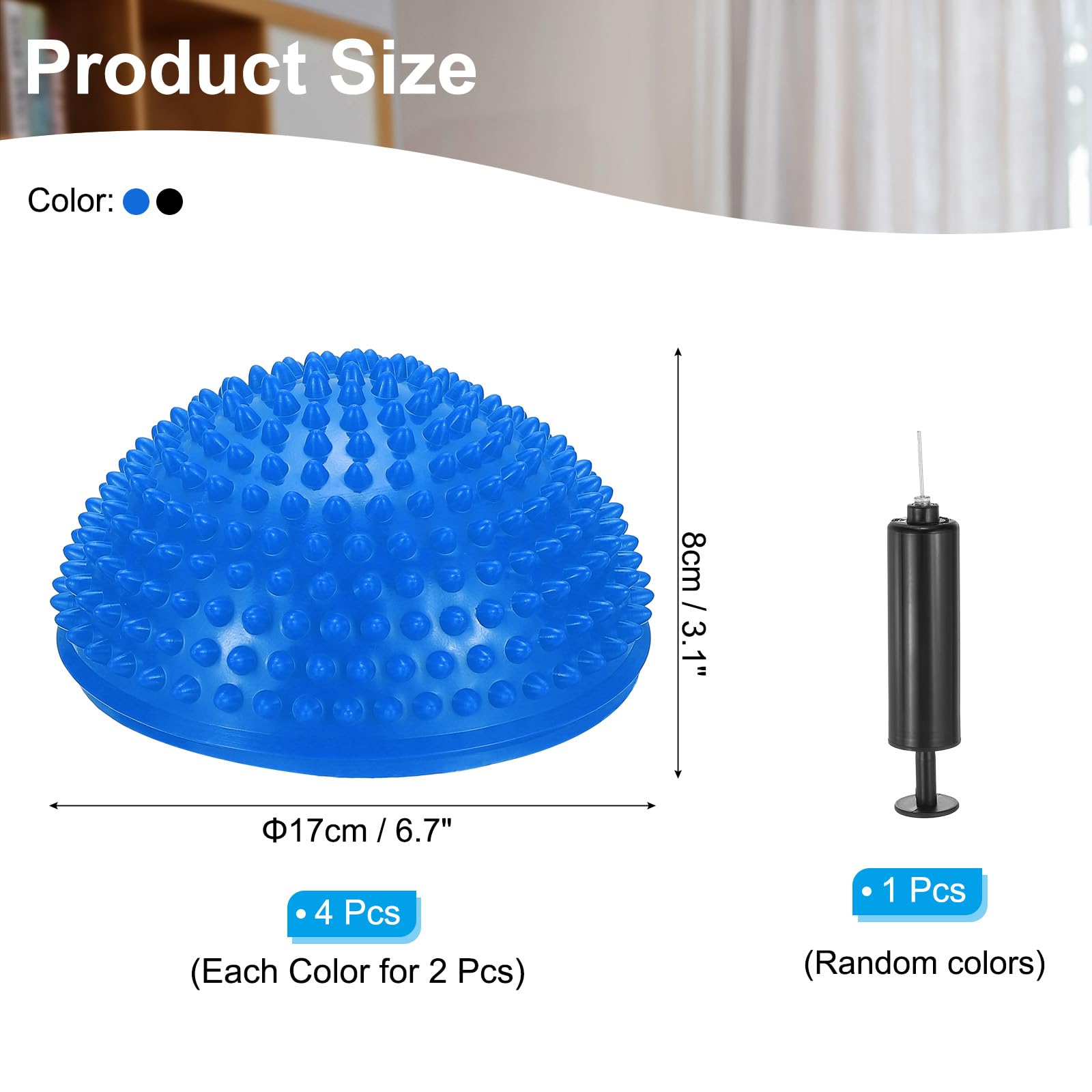 PATIKIL 4 Pcs Half Spiky Domes Balance Pods, Blue/Black PVC, 6.7x3.1 Inch, Adult Balance Trainer Dots with Hand Pump - Image 2