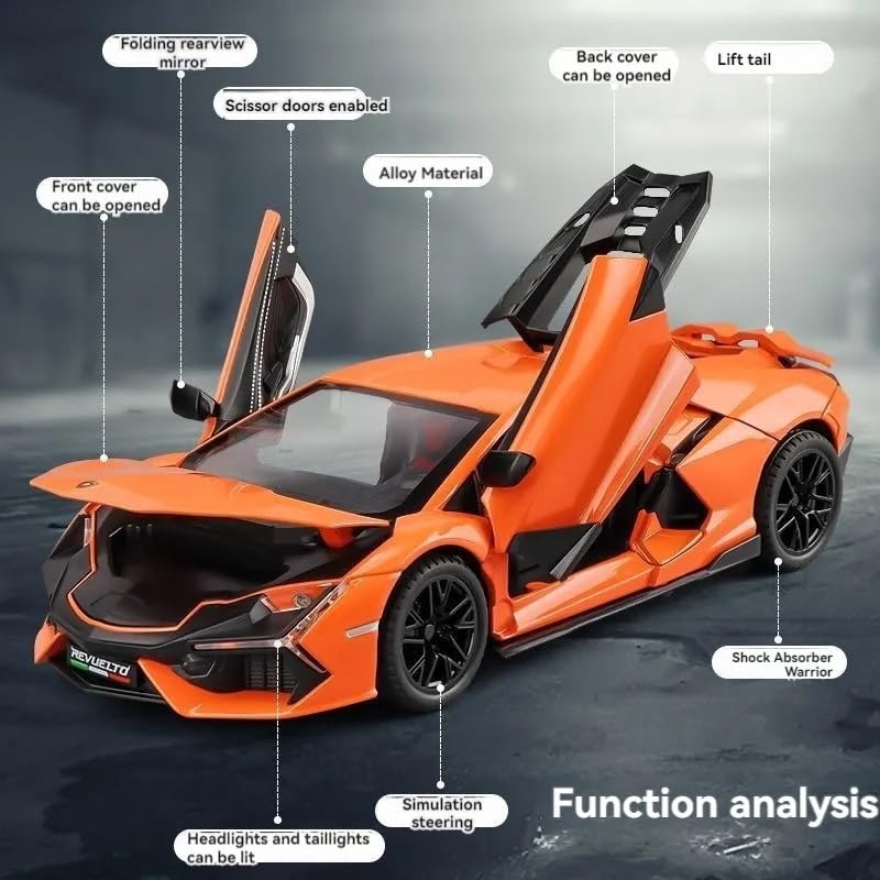 Image of 1:24 New Lamborghini Revuelto Toy Car Diecast Metal Pull Back Car - 4 Openable Doors with Sound & Light | Luxury Toy Car & Gift for Kids 【Colors as Per Stock】