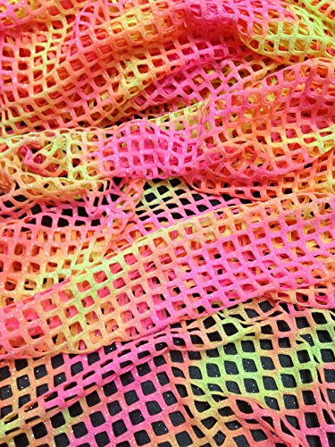 Diamond Mesh Big Hole 0.5 Inch Multi-Color Tie-Dye Pattern W/Silver Sparkly Glitter Stretch Polyester Spandex Fabric By The Yard (Orange/Pink) #TOP1