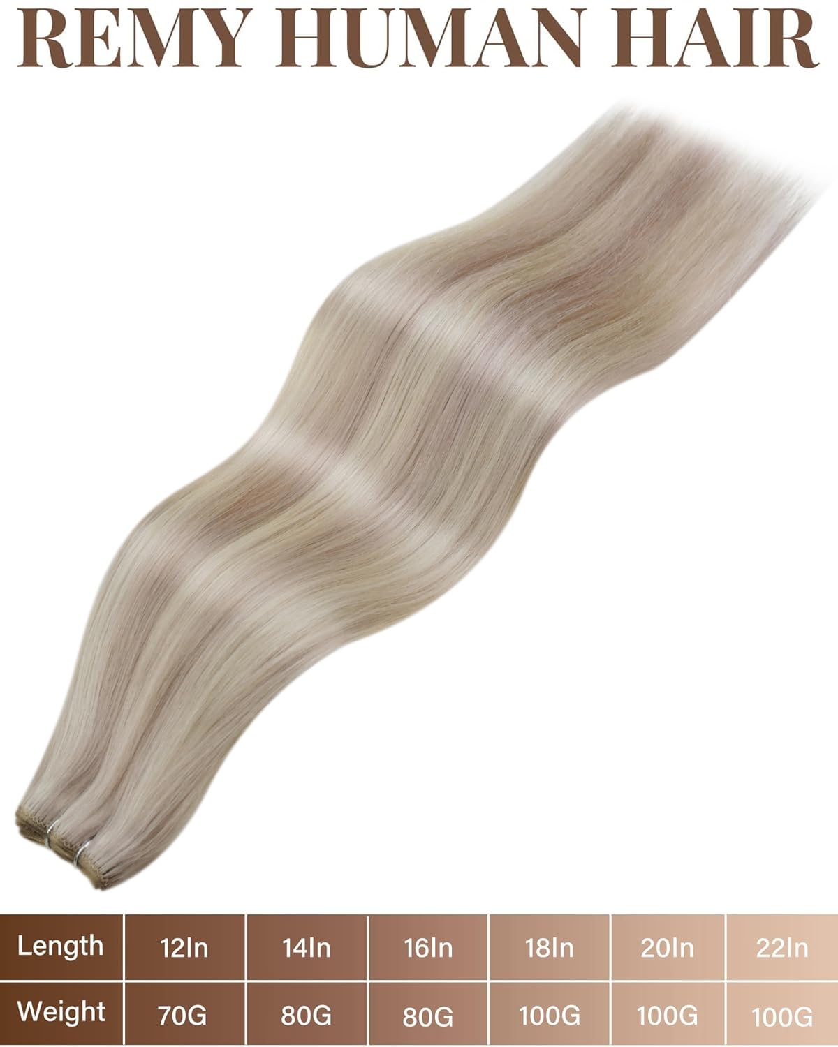 Hetto Weft Hair Extensions Real Human Hair Ash Blonde Highlights Light Blonde 18 Inch 100g - Salon Weft Hair Extensions Sew in Human Hair Wefts Hand-Tied, Durable for Full Head Styling #18/613 — view 4