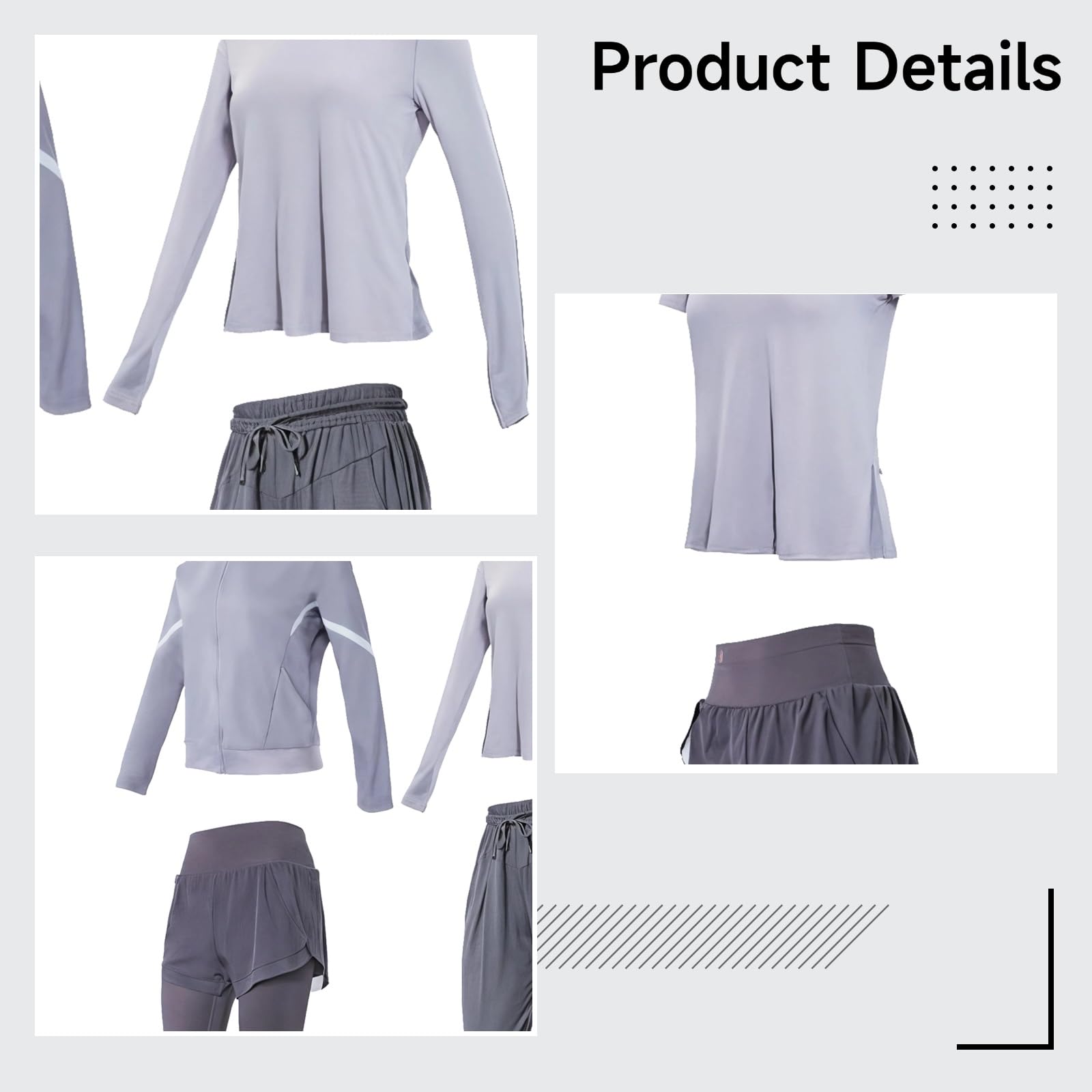 Conjunto de entrenamiento genérico morado, ropa de ejercicio de 7 piezas para mujer, incluye chaqueta con cremallera completa, tela elástica transpirable, material antibolitas, disponible en XXL