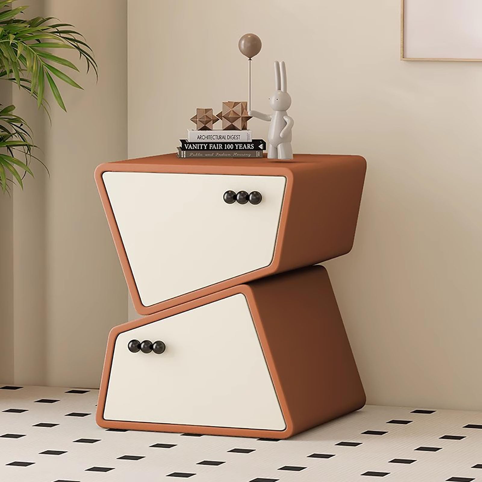 SXZenSpace Wood Creativity Nightstand,2-Layer Modern Bedside Table End Side Decoration for Bedroom Living Room,H,50x40x50cm(20x16x20inch)