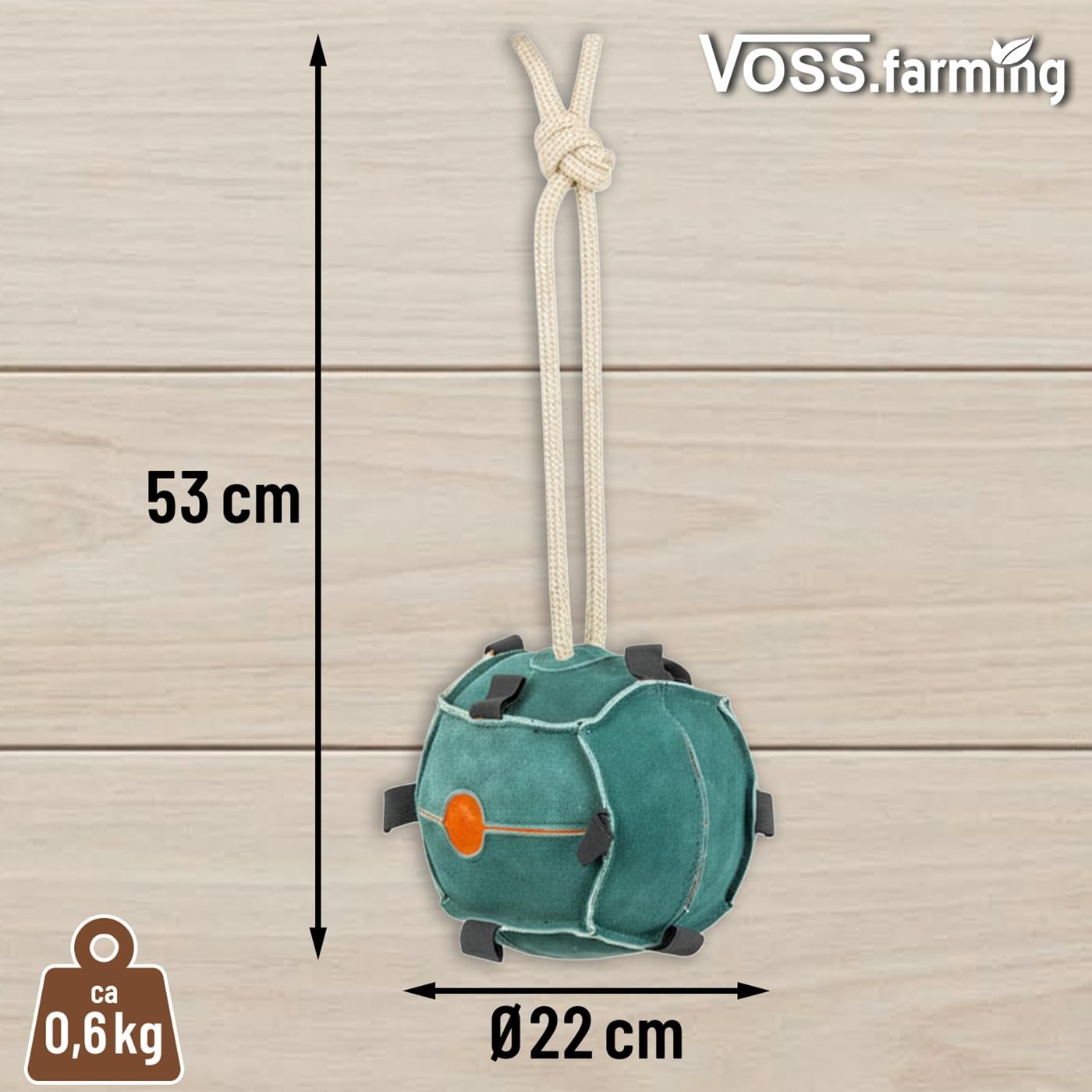VOSS.farming 3X Pferdespielzeug Möhrenball Ø 22cm aus Leder mit Kokosfüllung für 12 Möhren