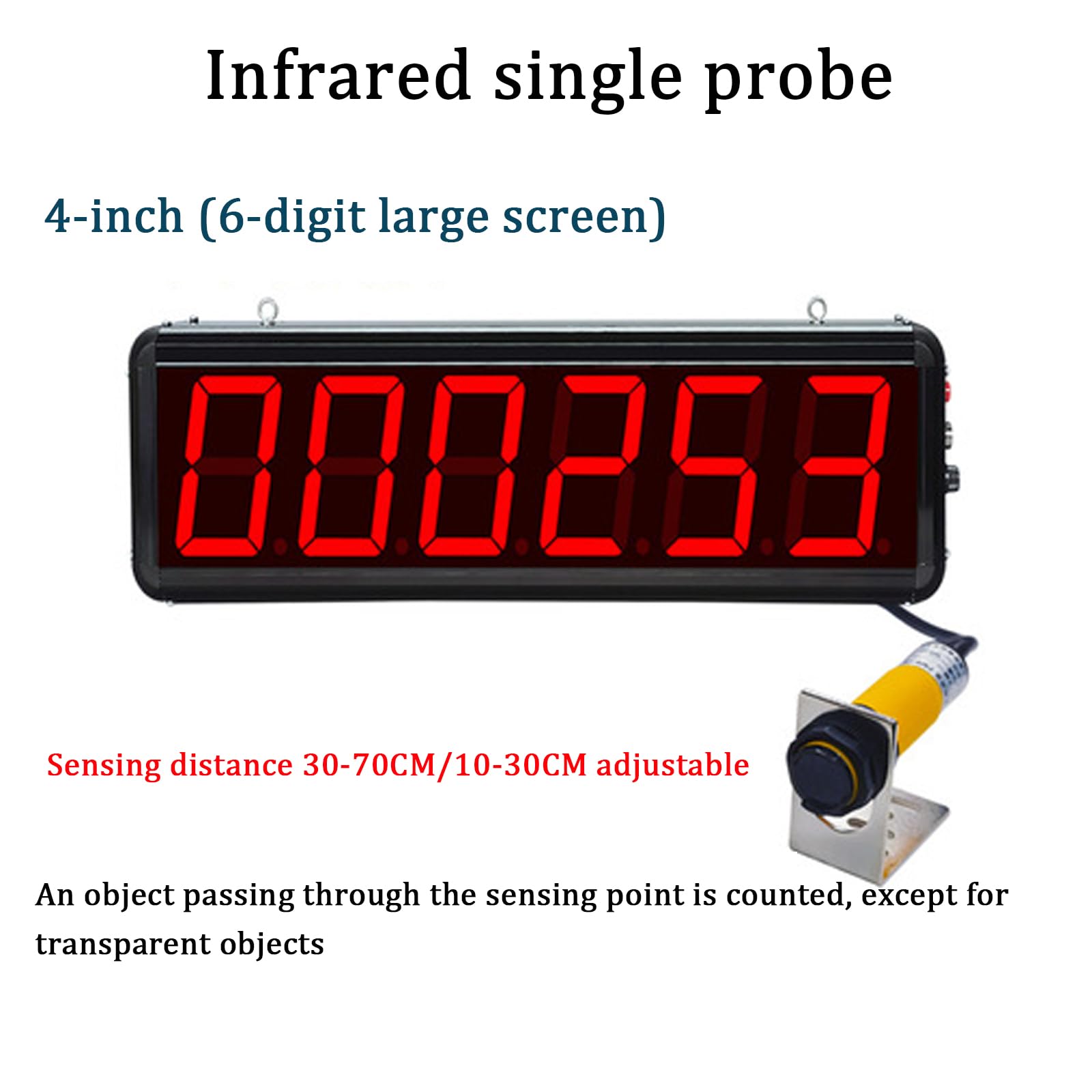 Digitaler LED-Zähler, 7,6 cm LED-Anzeigezähler mit Infrarot-Sensor, 4 digitale rote LED-Zähler plus Minus, Infrarot-Sensor-Erkennungsabstand beträgt 30/70 cm, bis zu 999999 für Förderbänder