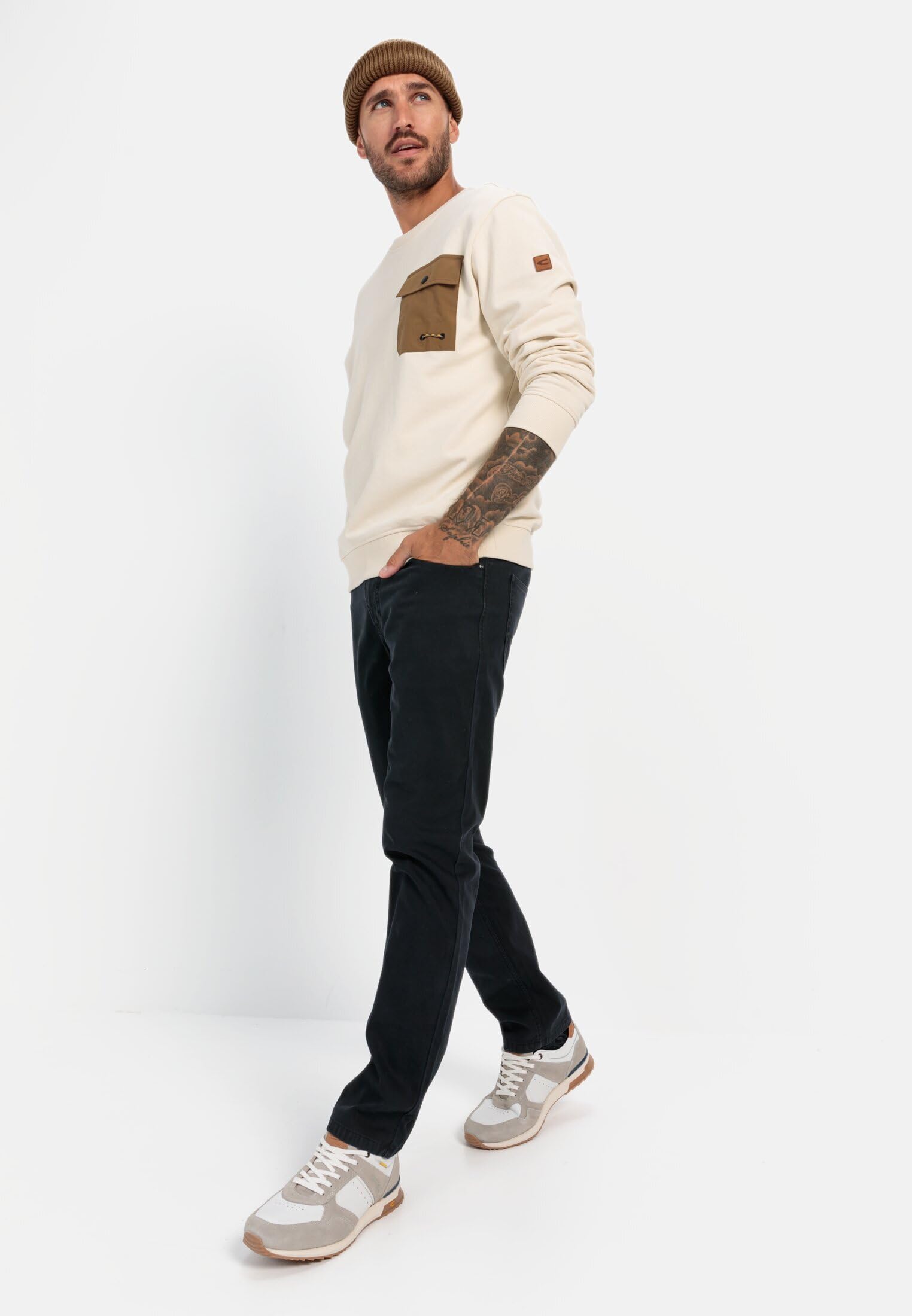 camel active Herren Rundhals Sweatshirt mit Brusttasche