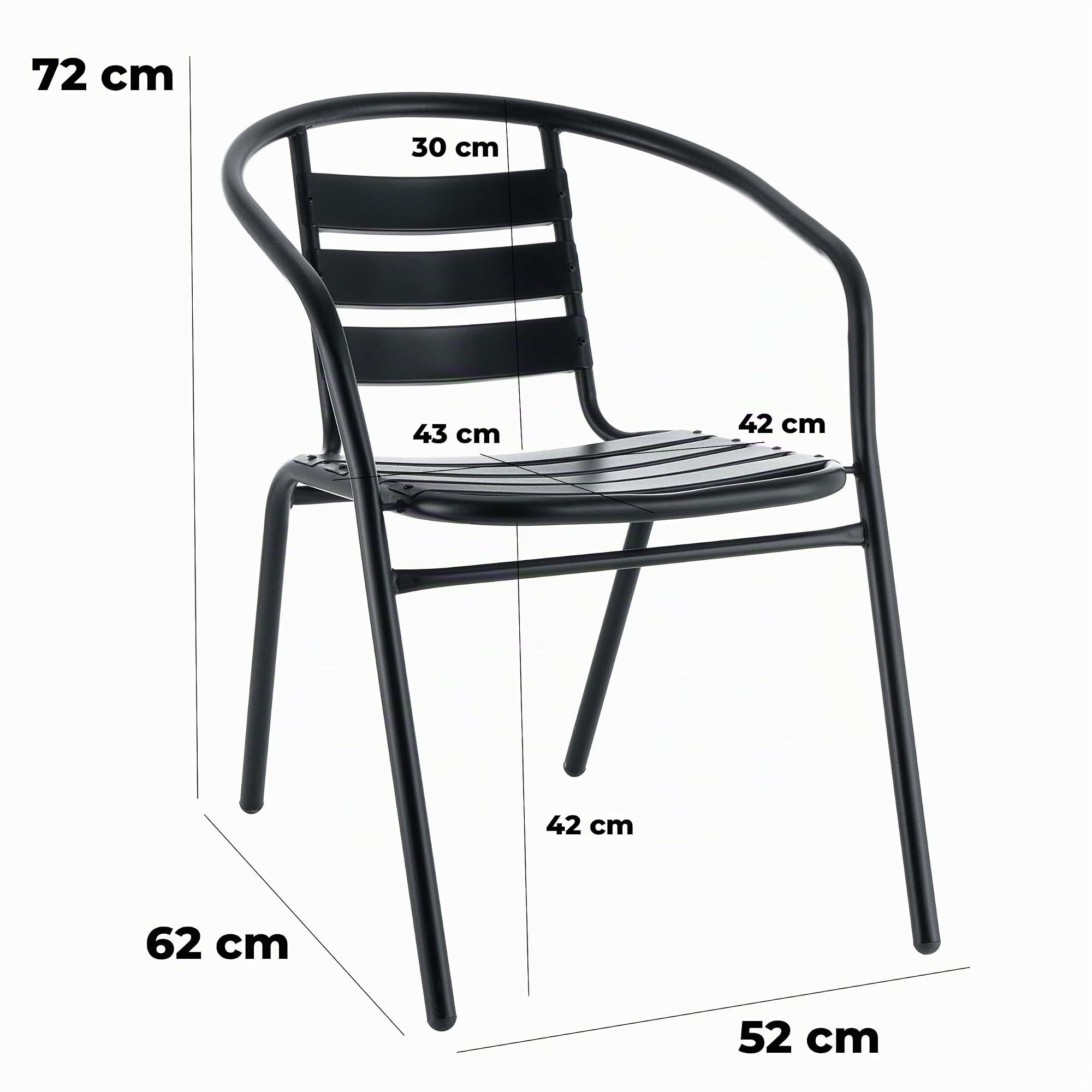 Baroni Home Set Sedie da Giardino, Sedie da Esterno per Giardino, Terrazza, Balcone, Veranda, Piscina, in Metallo, Sedie Impilabili, Colore Nero, 2 Pezzi 56x55x75 cm