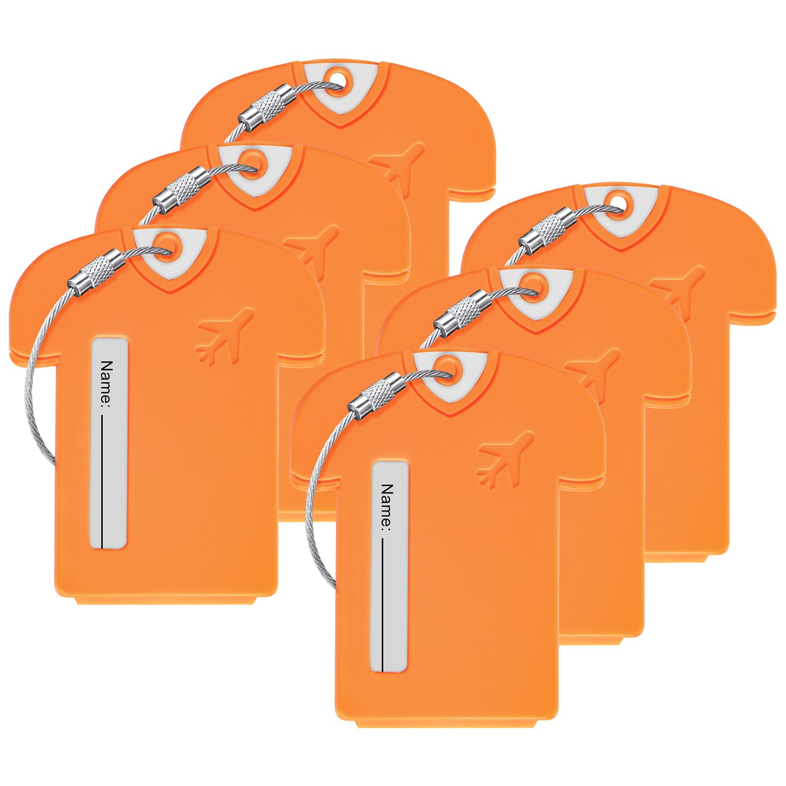 Zuihug 6Pack Personalized Jersey Shaped Plastic Luggage Tags - Lightweight and Secure Privacy Protection for Your Personal Information (Orange)