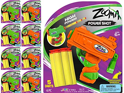 Fun A Ton Zooma Mini Foam Dart Gun Pistol Toy (8 Toy Guns for Kids) w/ 5 Refill Soft Bullet Foam Darts. Fake Guns for Kids Toys Boys, Birthday Favors & Party Supplies 5483-8s