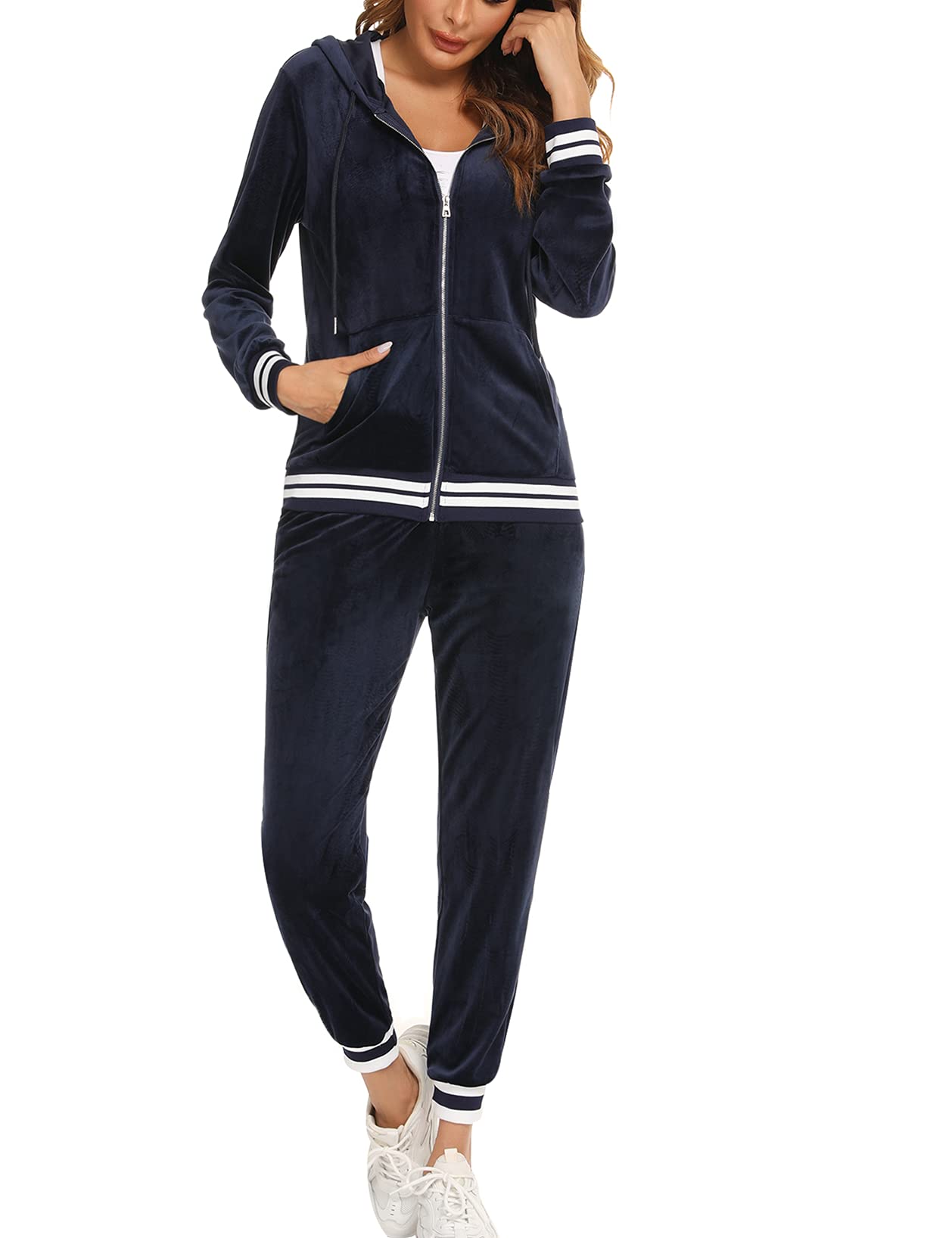 Conjunto Chándal Mujer Chandal Completo Deportivo Sudadera Capucha Camiseta Manga Larga y Pantalón Casual Yoga Correr Fitness Ropa Deportiva con Rayas 2 Pieces