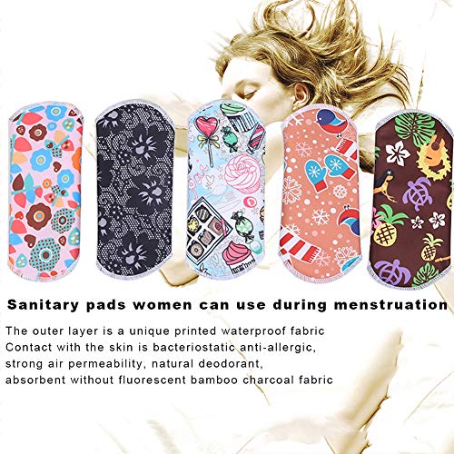 Pads For Women, Washable Reusable Pads Menstrual Waterproof Bamboo Charcoal Fiber Cloth Sanitary Pads For Sanitary Napkins Pads Menstrual Towel Mama Pad Postpartum Nursing Pads (H6-H10) #TOP3