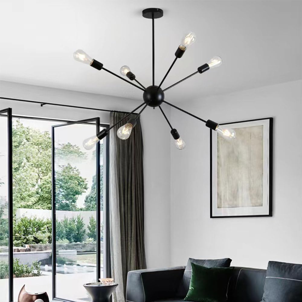 Mengjay Plafoniere Lampadari Sputnik Lampadario Semi-incasso da Soffitto 8 Luci,Lampadario a Sospensione,Lampade da soffitto E27 per Sala da Pranzo Cucina Soggiorno (Senza Lampadina) (8 teste(Nero))