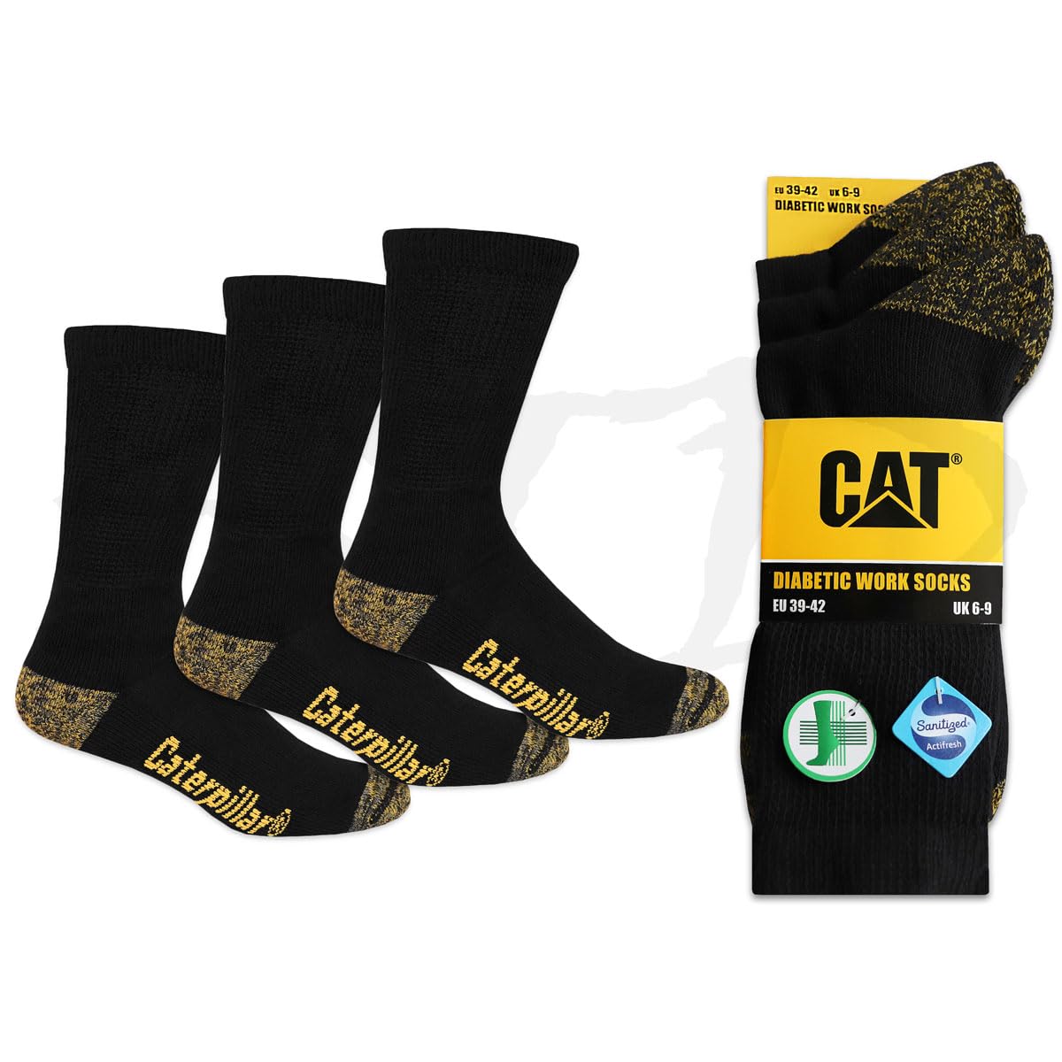CAT CATERPILLAR - Calzini da lavoro per diabetici, da uomo, comodi, senza gomma, in cotone di alta qualità, taglie 39-42 e 43-46