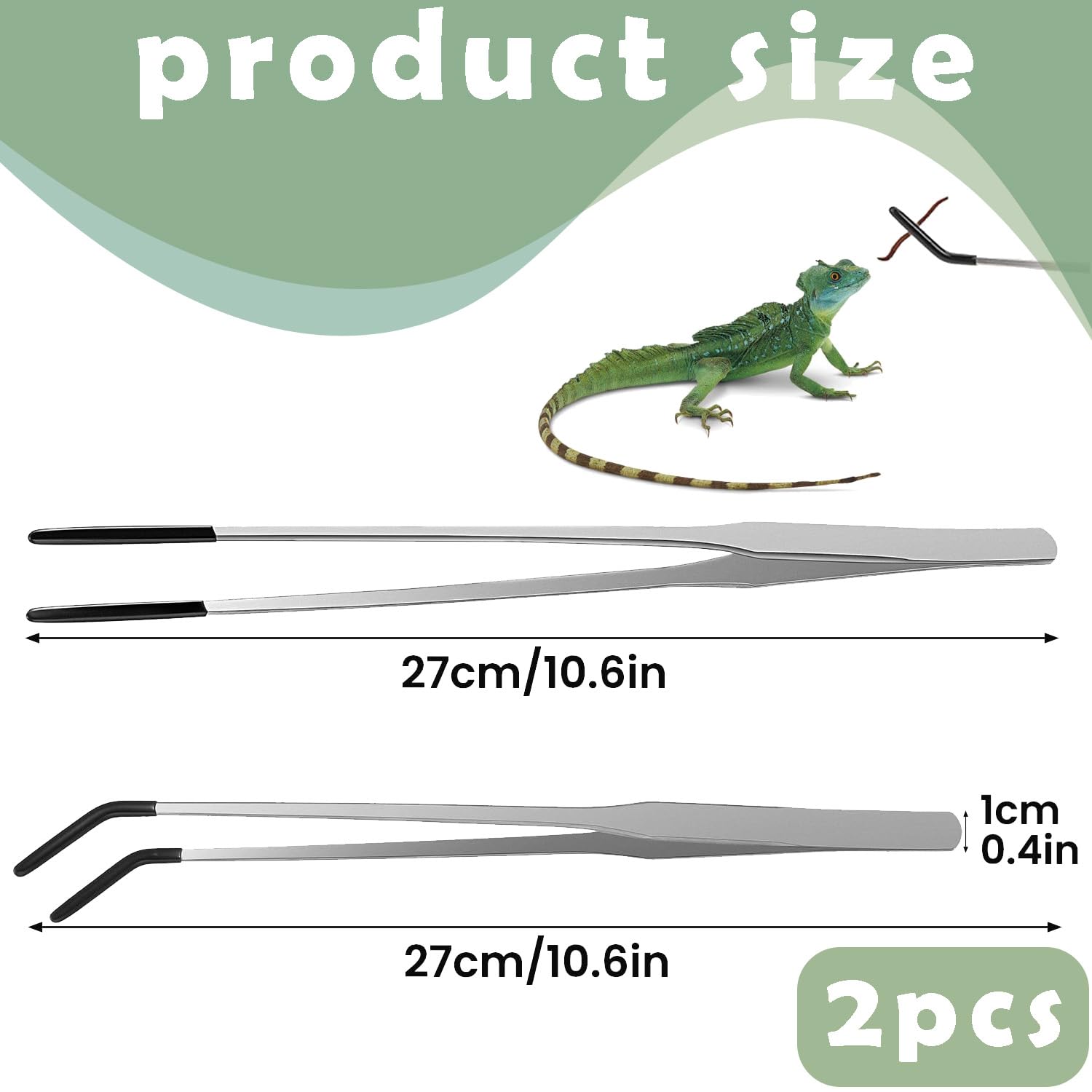 Zestaw szczypiec do karmienia gadów, 2 szt., bardzo długie, 27 cm, zakrzywione, proste pęsety z gumowymi końcówkami, do akwarium, narzędzi terrarium, karmienia węży i przycinania roślin