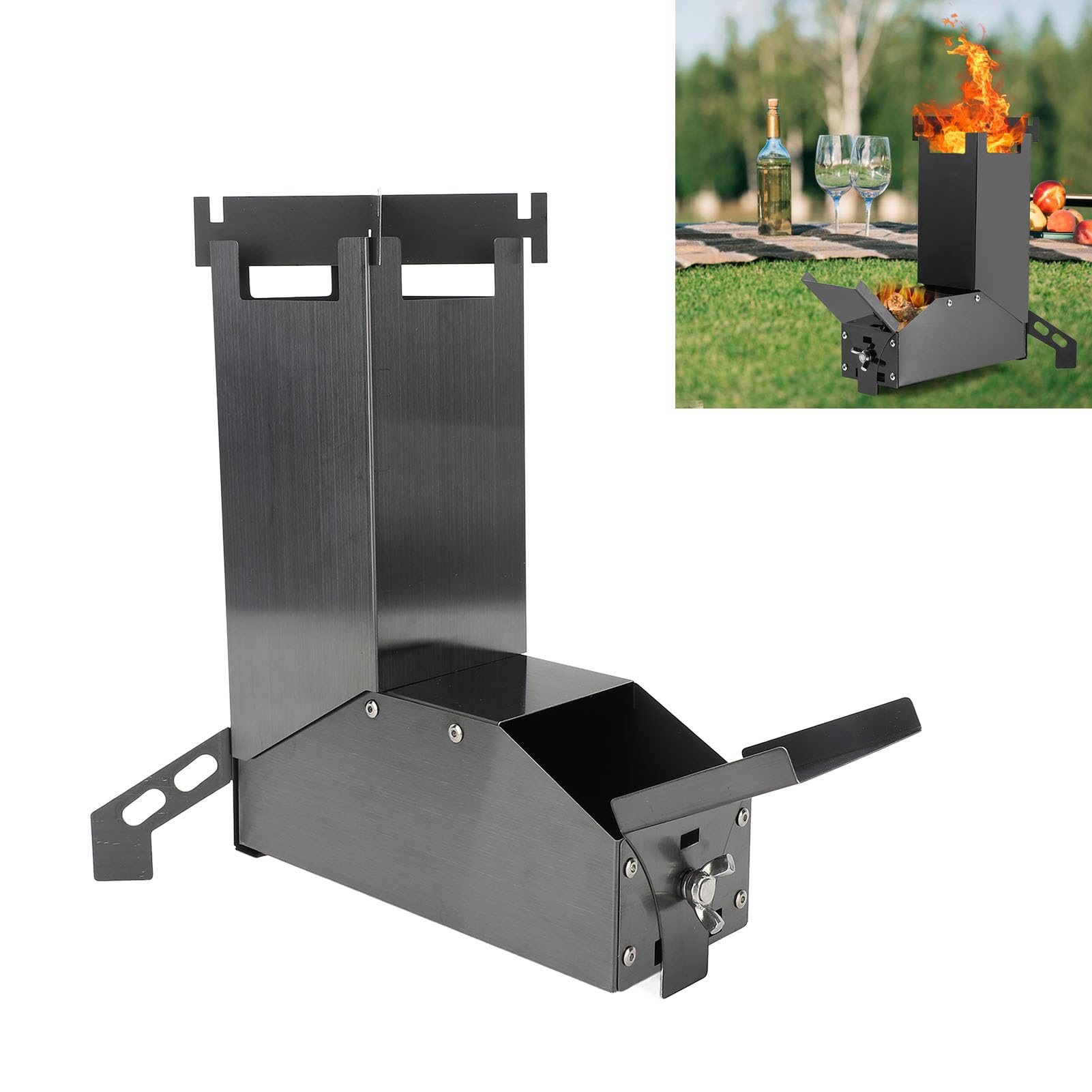Poêle à Bois Portatif D'acier Inoxydable, Poêle Pliant Compact Efficace pour le Camping Randonnée Barbecue, Pieds de Support