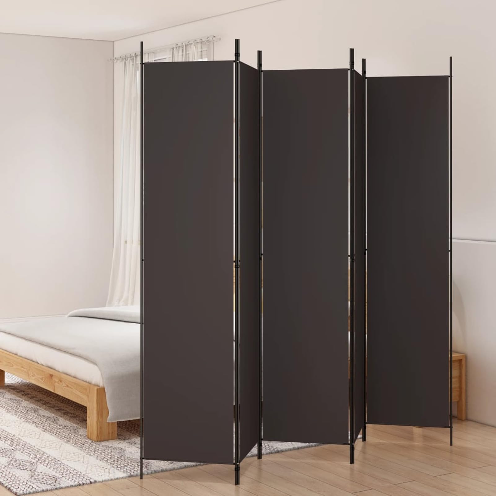ARKEM Divisorio a 5 Pannelli Marrone 250x220 cm in Tessuto,Separé Divisorio Interno, Paravento da Esterno ed Interno con Piedini, Pannelli Divisori per Ufficio, Salotto e Camera da Letto