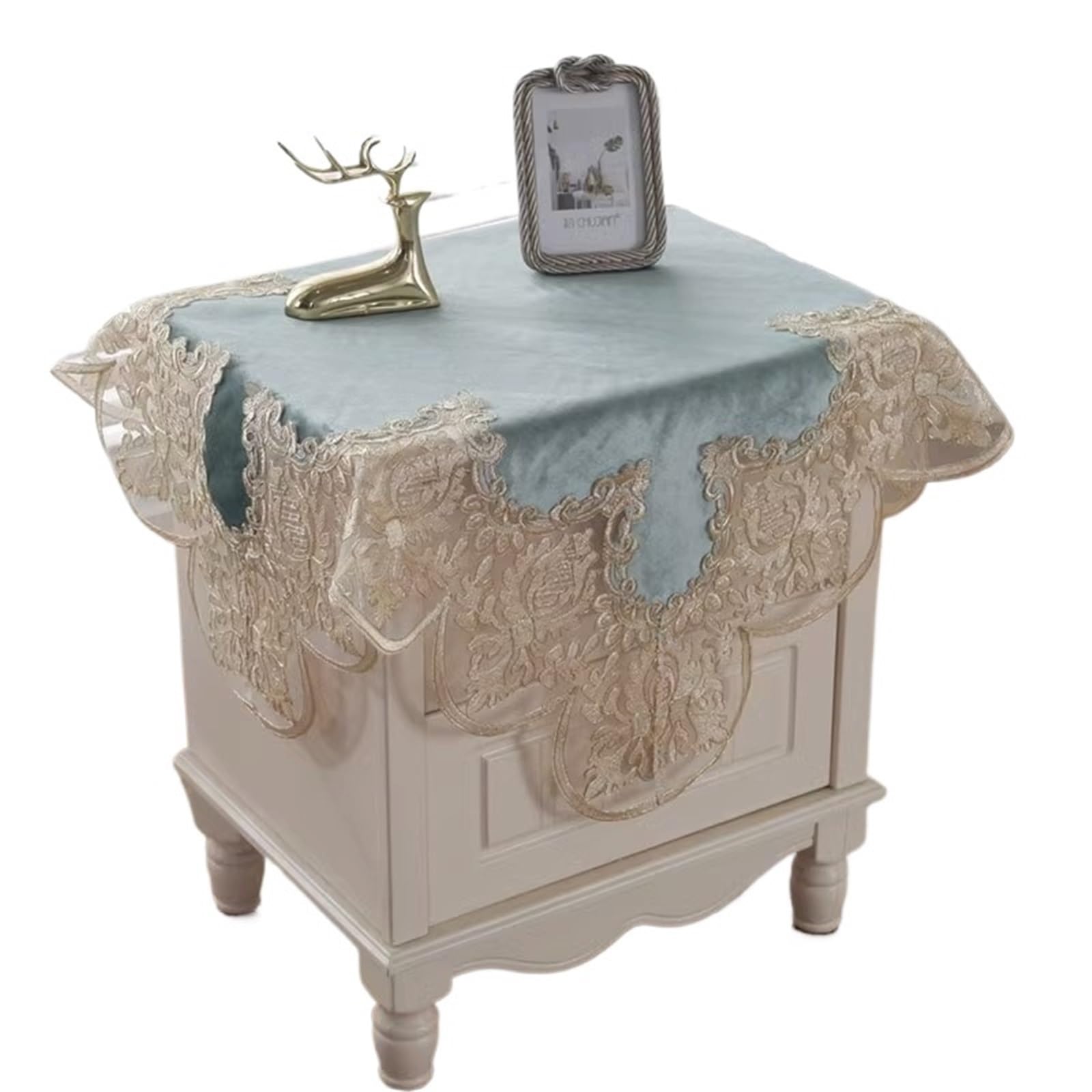ZNTIHZ Square Table Cloth White Small Bedside Tablecloth Embroidery Lace Dining Cover Juppe Elegant Towel For Furniture Dresser(Blue,70X70cm)