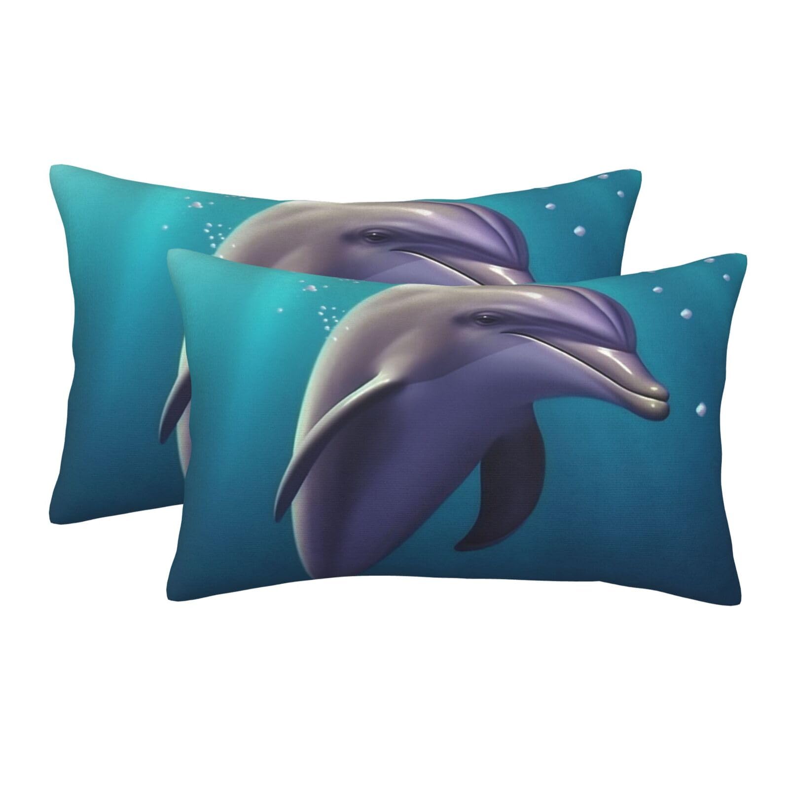 2 Pack Pillow Cases with Hidden Zipper, Soft Breathable Pillow Covers for Hair and Skin, Cute sea Animal Dolphin Pillowcases 16"x24" Bed Pillow Protectors Cover for Sleeping Gifts