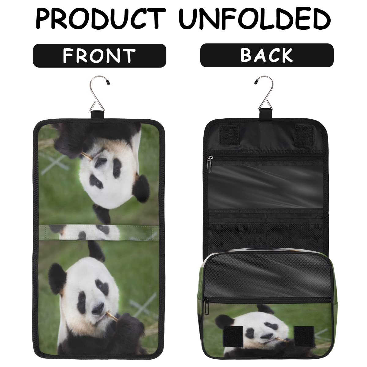 Bolsa de aseo de viaje con diseño de panda, bolsa de lavado unisex para colgar artículos de tocador cosméticos, multicolor, Talla única