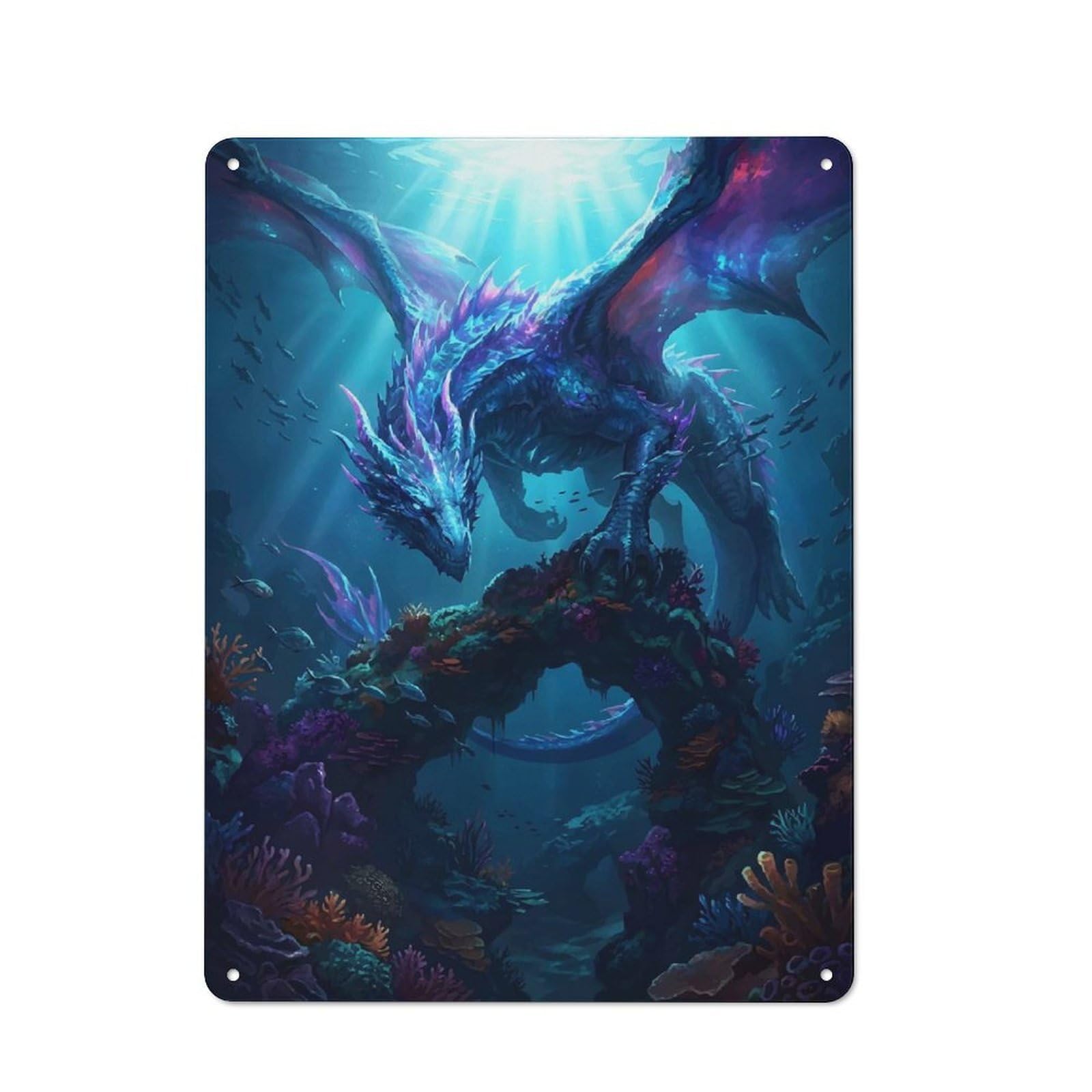 Tin Wall Sign with Underwater Dragon Design 40x30cm, Cosy Cafe Wall Decor for Kitchen, Cafe, Pantry Or Dining Room