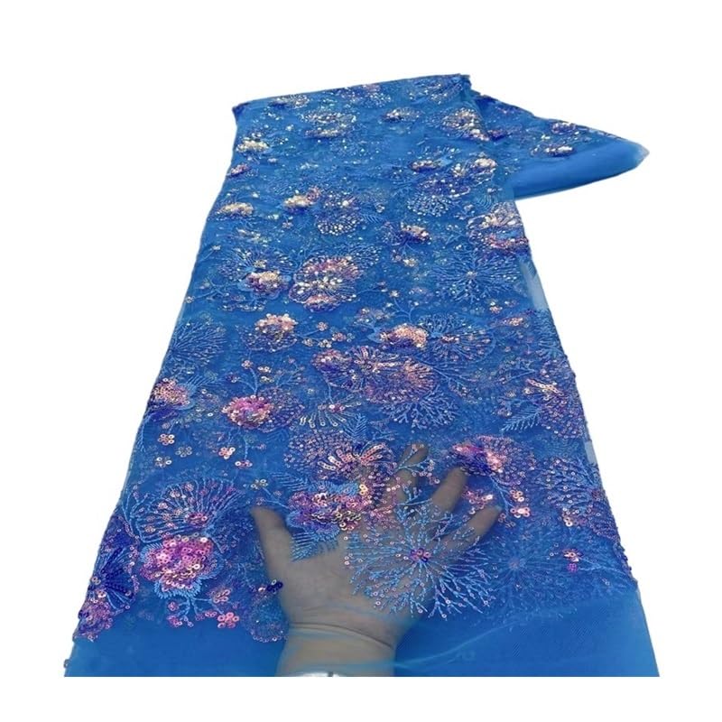 Tube à paillettes brodé sur dentelle bleue pour créer votre propre robe de mariée