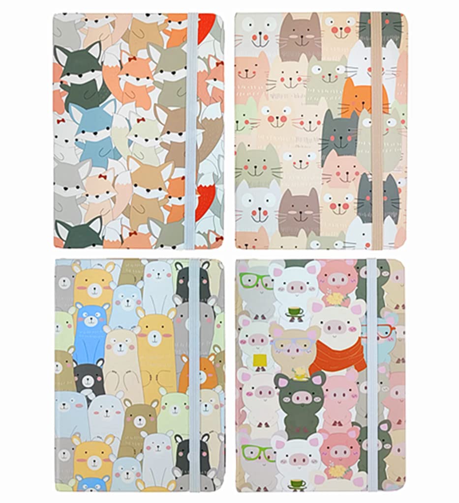 ALIMITOPIA 4 Pack Hardcover Notebook Journal,Ruled Pocket Small Notebook Hardback Book Notepad Diary Memo Steno Planner-A6 Size(5.7x4.1),96 Sheets,Ruled Pages (Cartoon Animals)